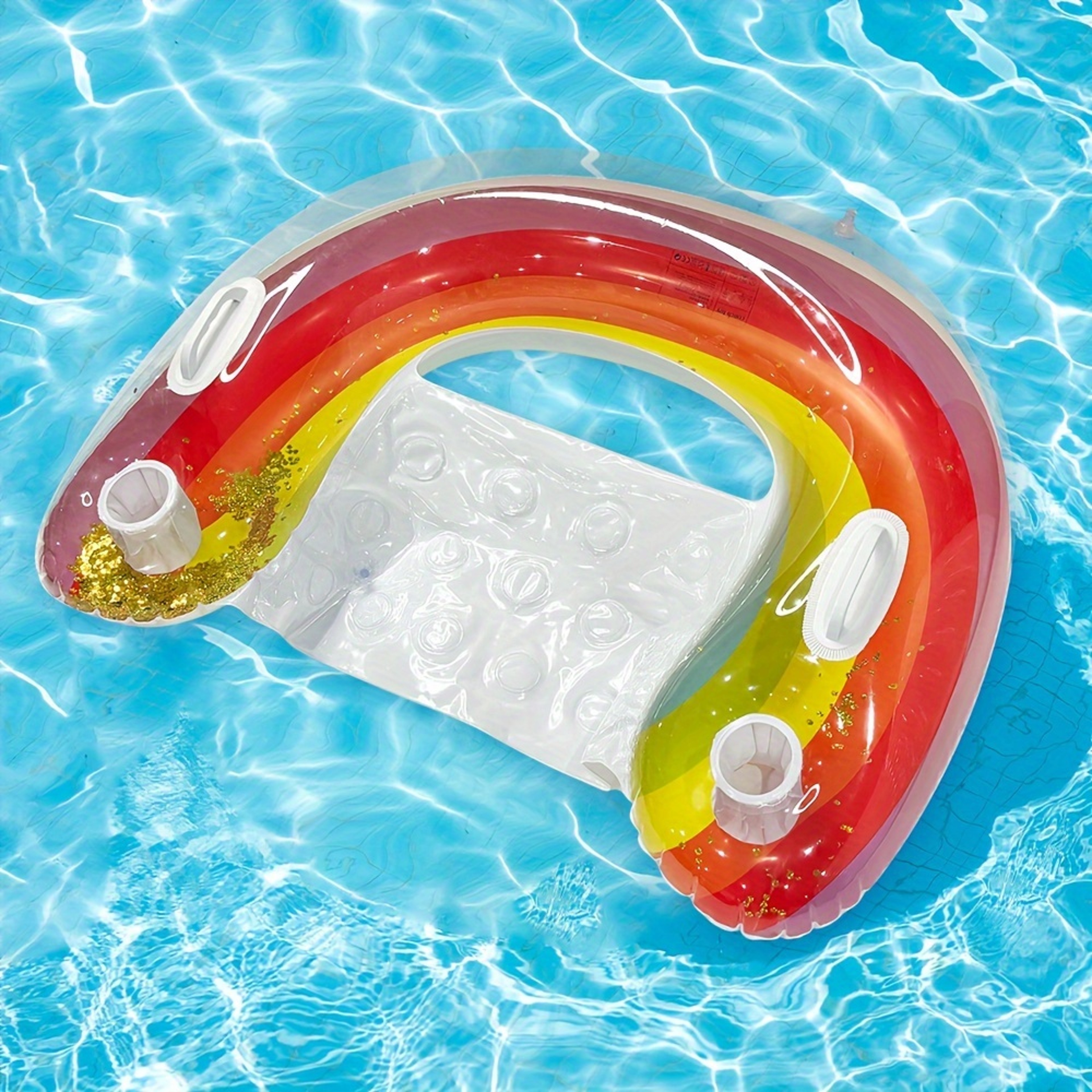 Inflatable Rainbow Glitter U-Shaped Pool Lounger Water Sofa Float Bed – view 6
