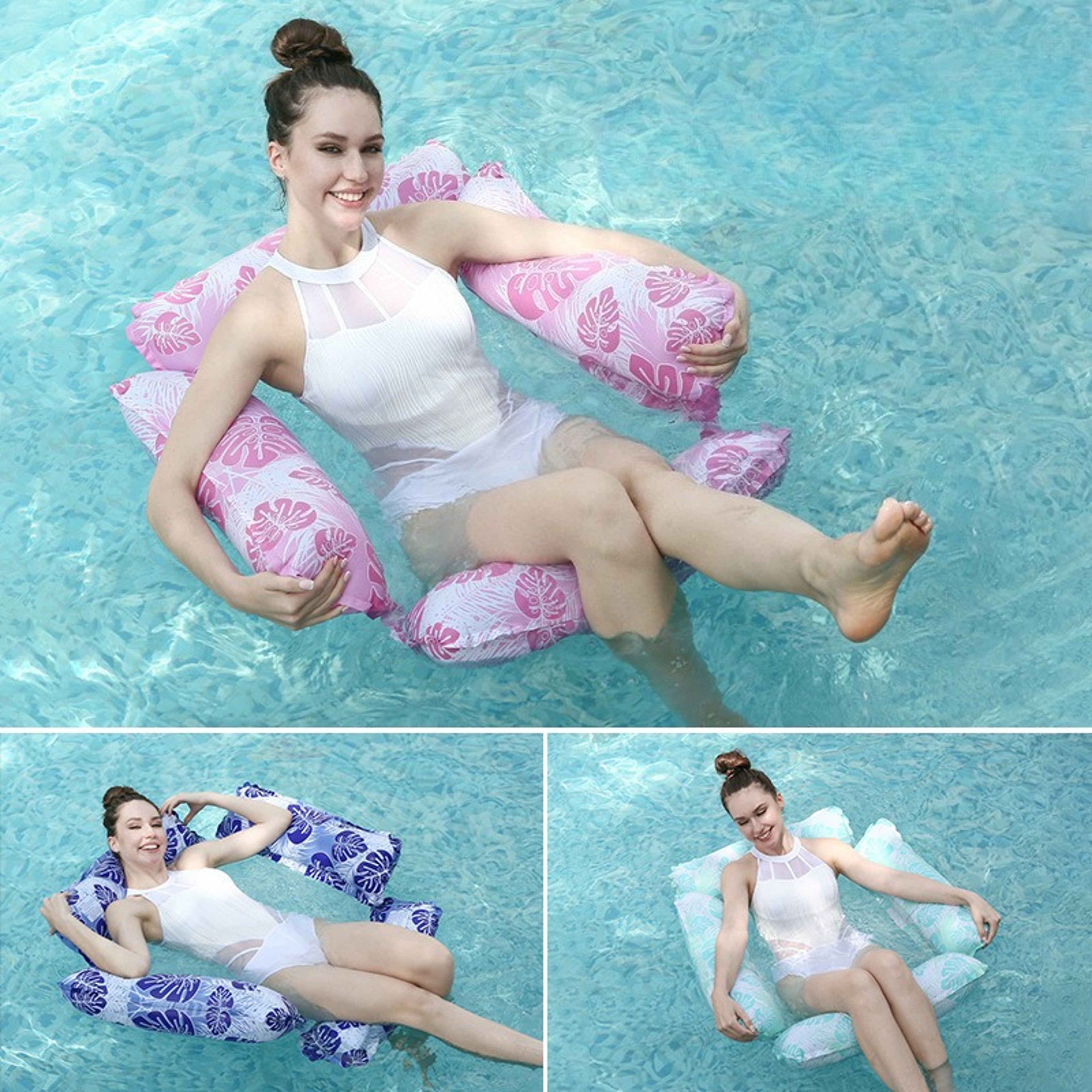 Inflatable Water Hammock Mesh Pool Float Leaf Design 0