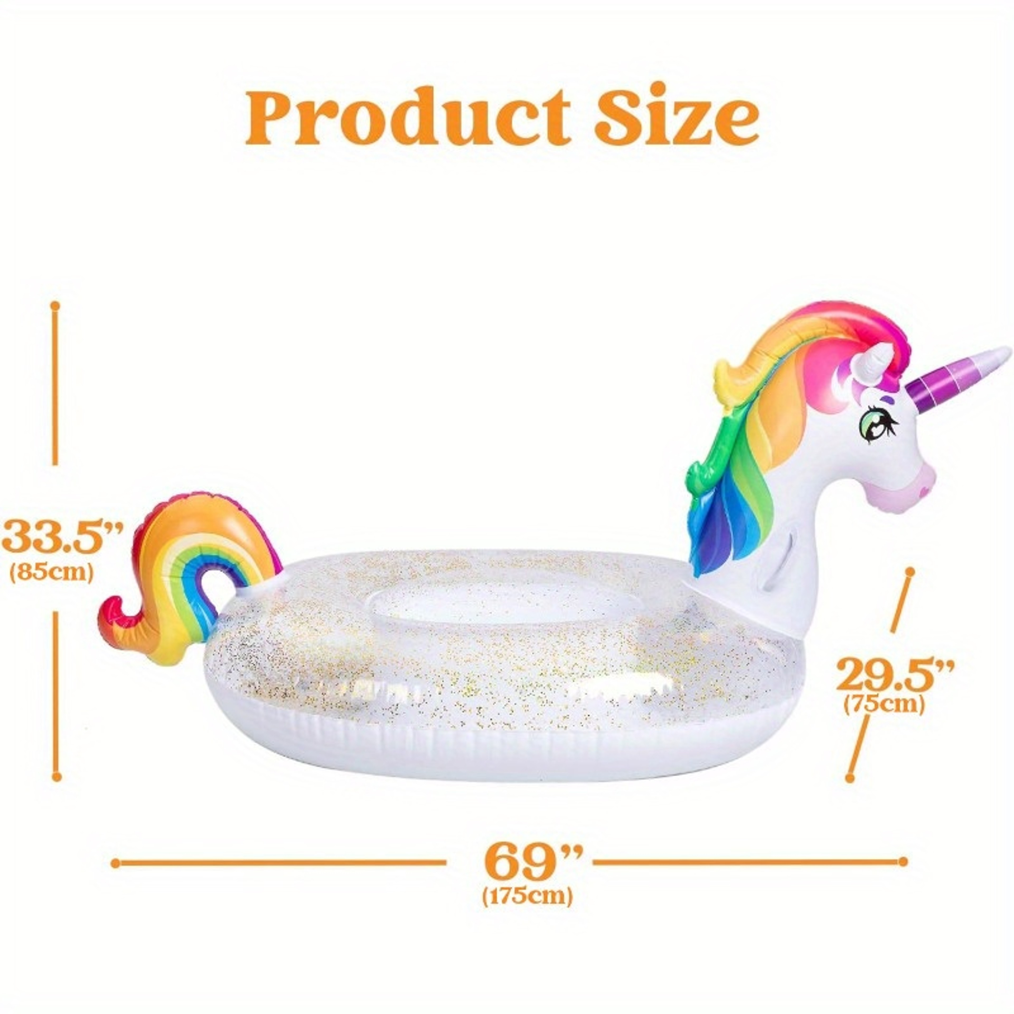 Glitter Unicorn Pool Float Inflatable Rainbow Ride On Floaty for Kids – view 5