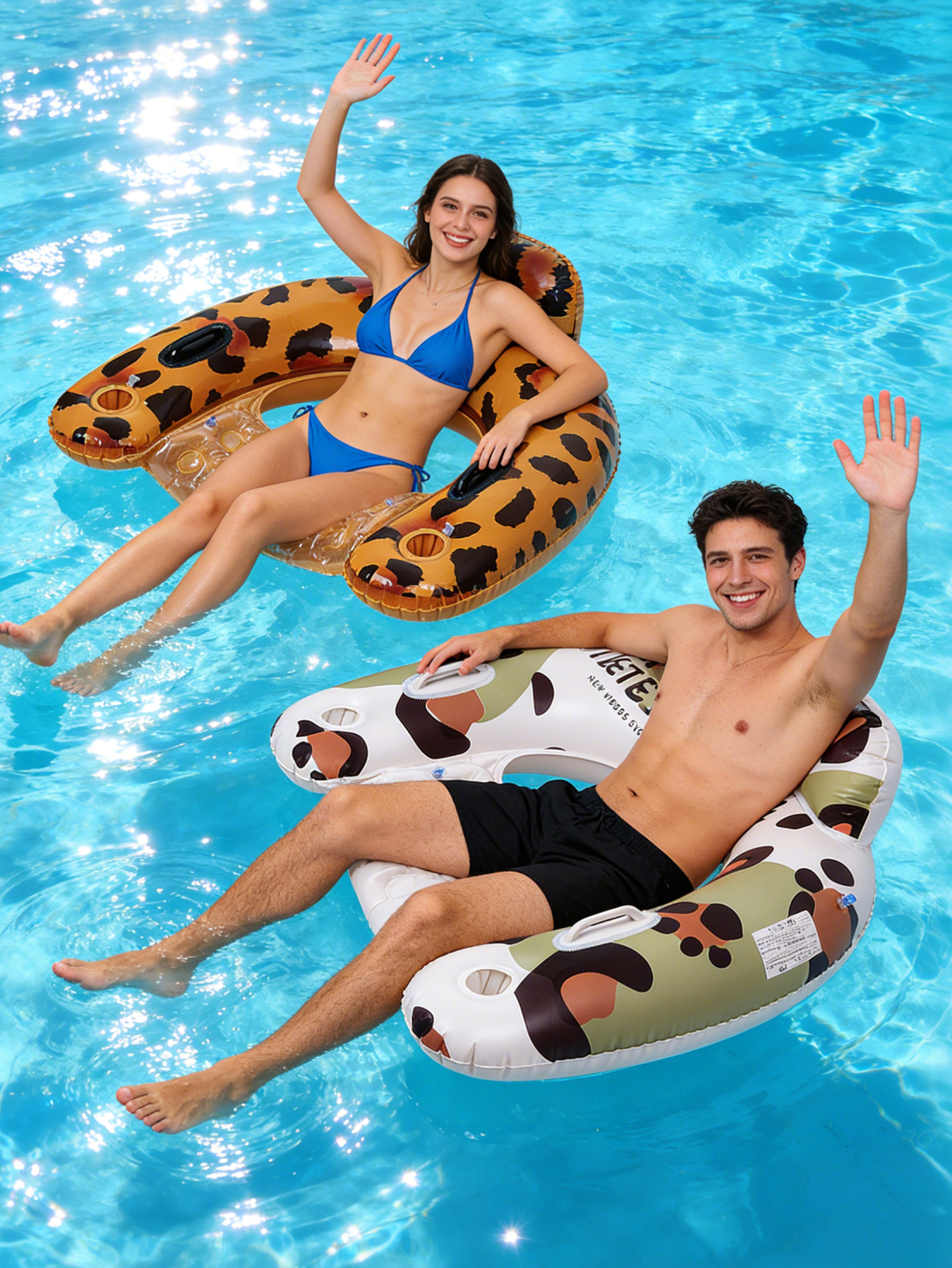 Inflatable Pool Lounger Float With Cup Holders And Handles 0