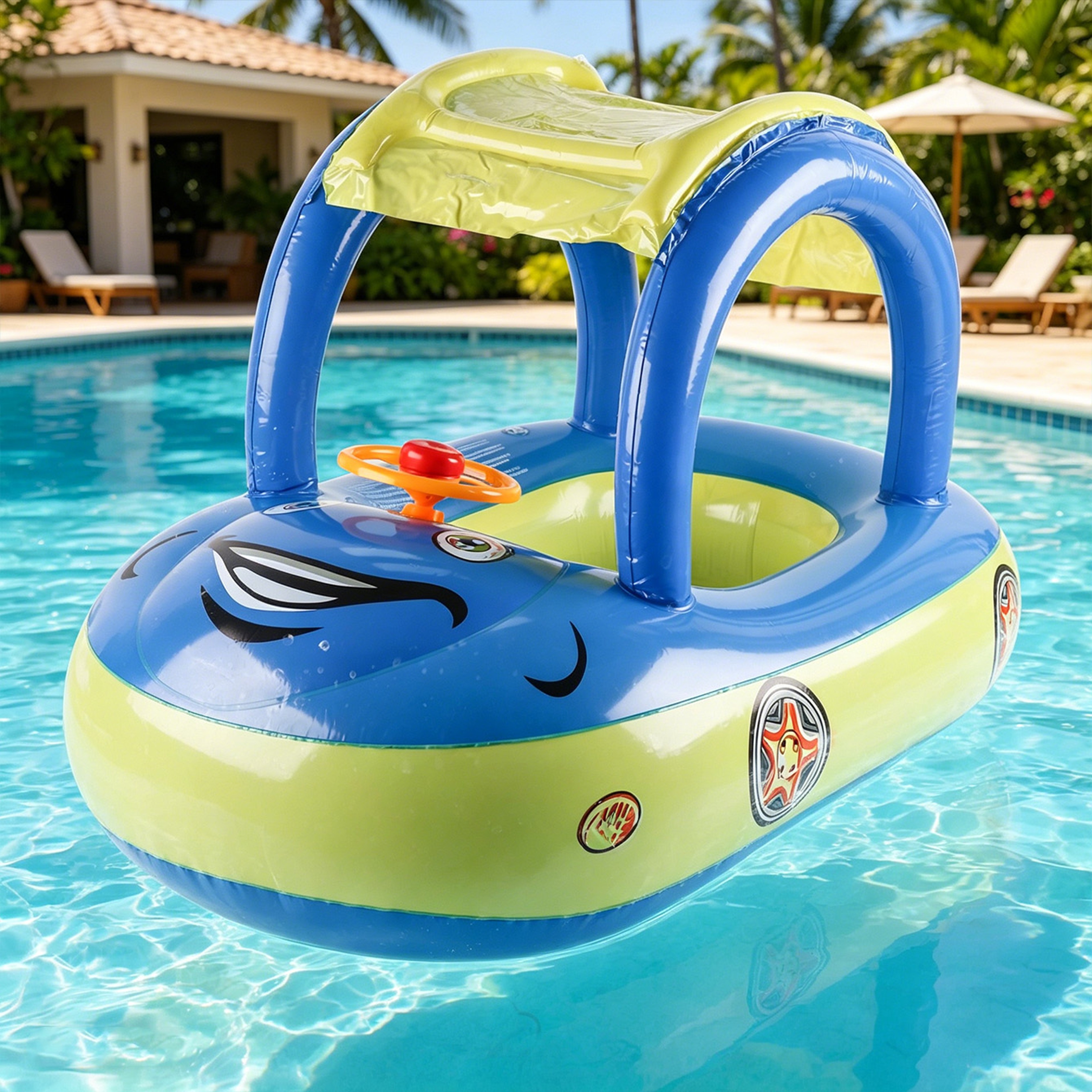 Baby Pool Float With Canopy Inflatable Car Swim Ring For Toddlers 1