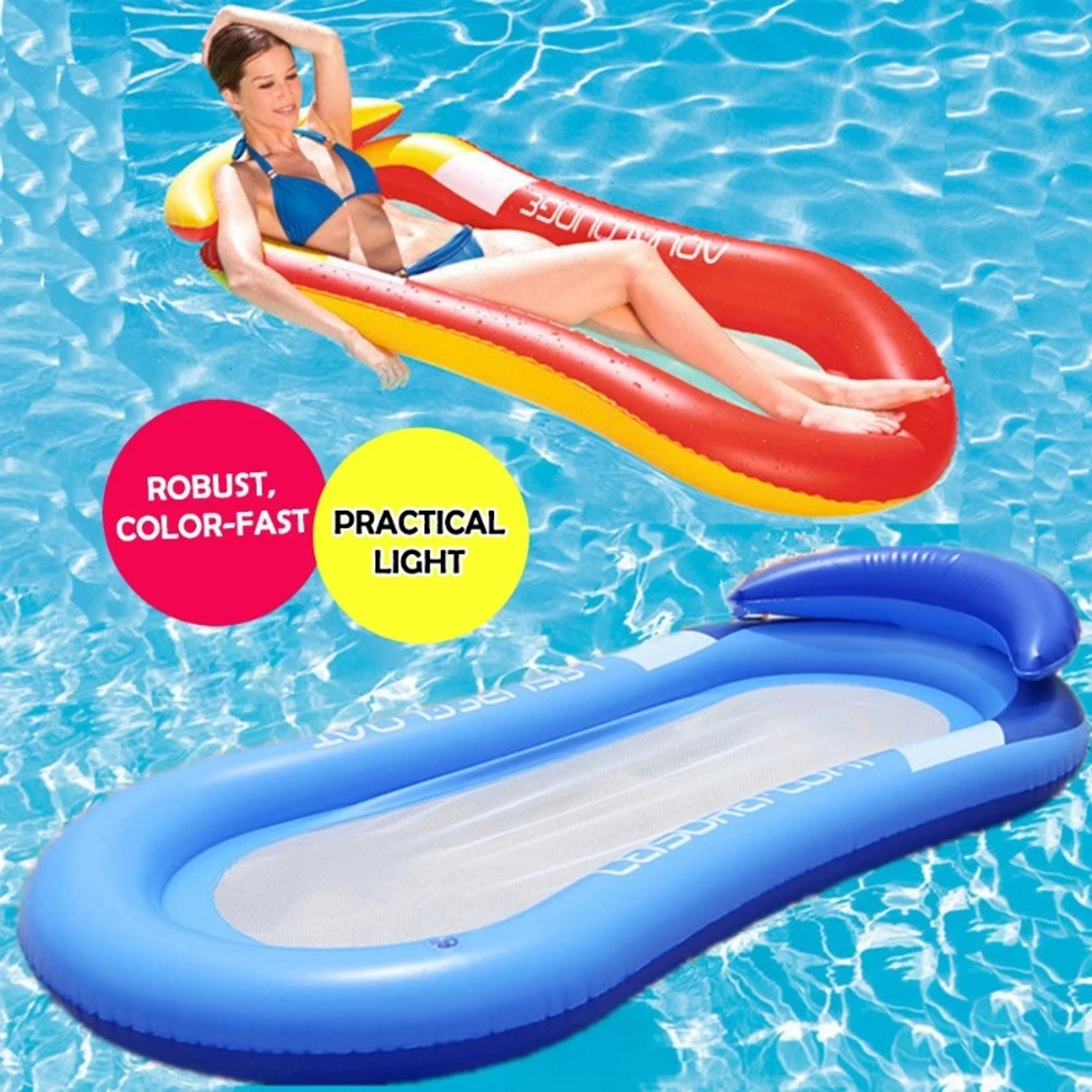 Inflatable Pool Lounger With Net Backrest Foldable Adult Pool Float 3