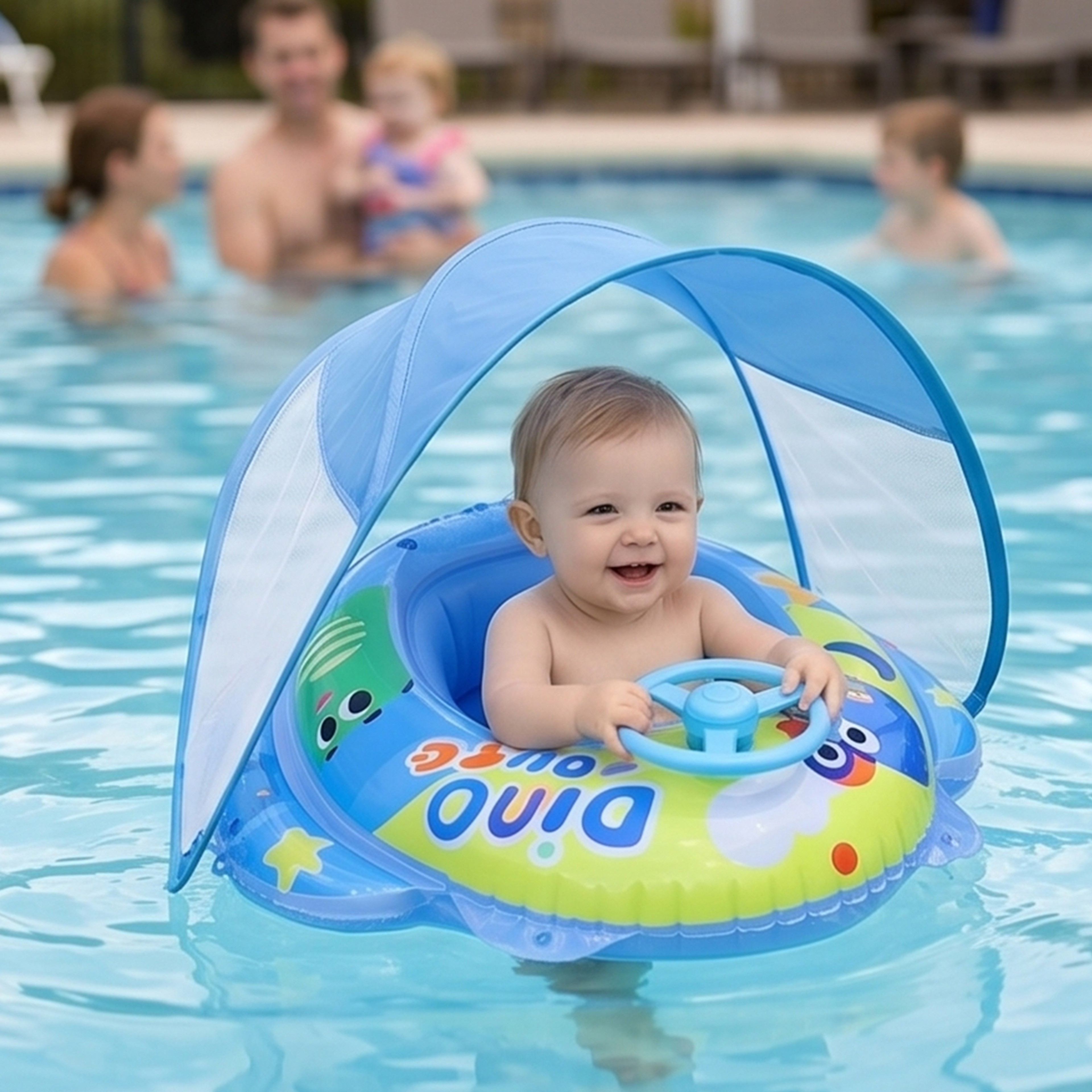 Inflatable Baby Pool Float With Canopy And Steering Wheel For Toddlers 5