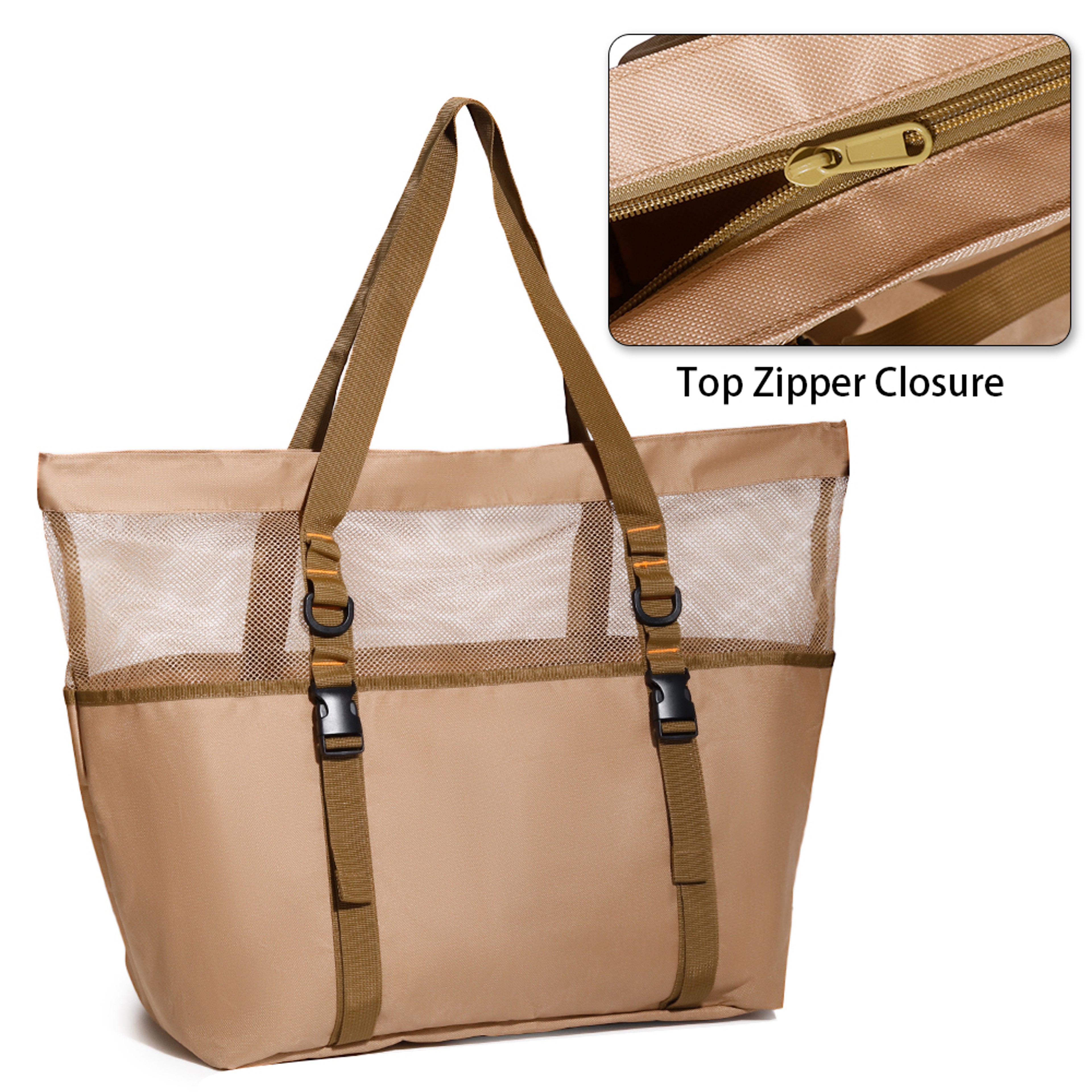 Extra Large Mesh Beach Bag With Zipper Bottom For Pool And Travel 8