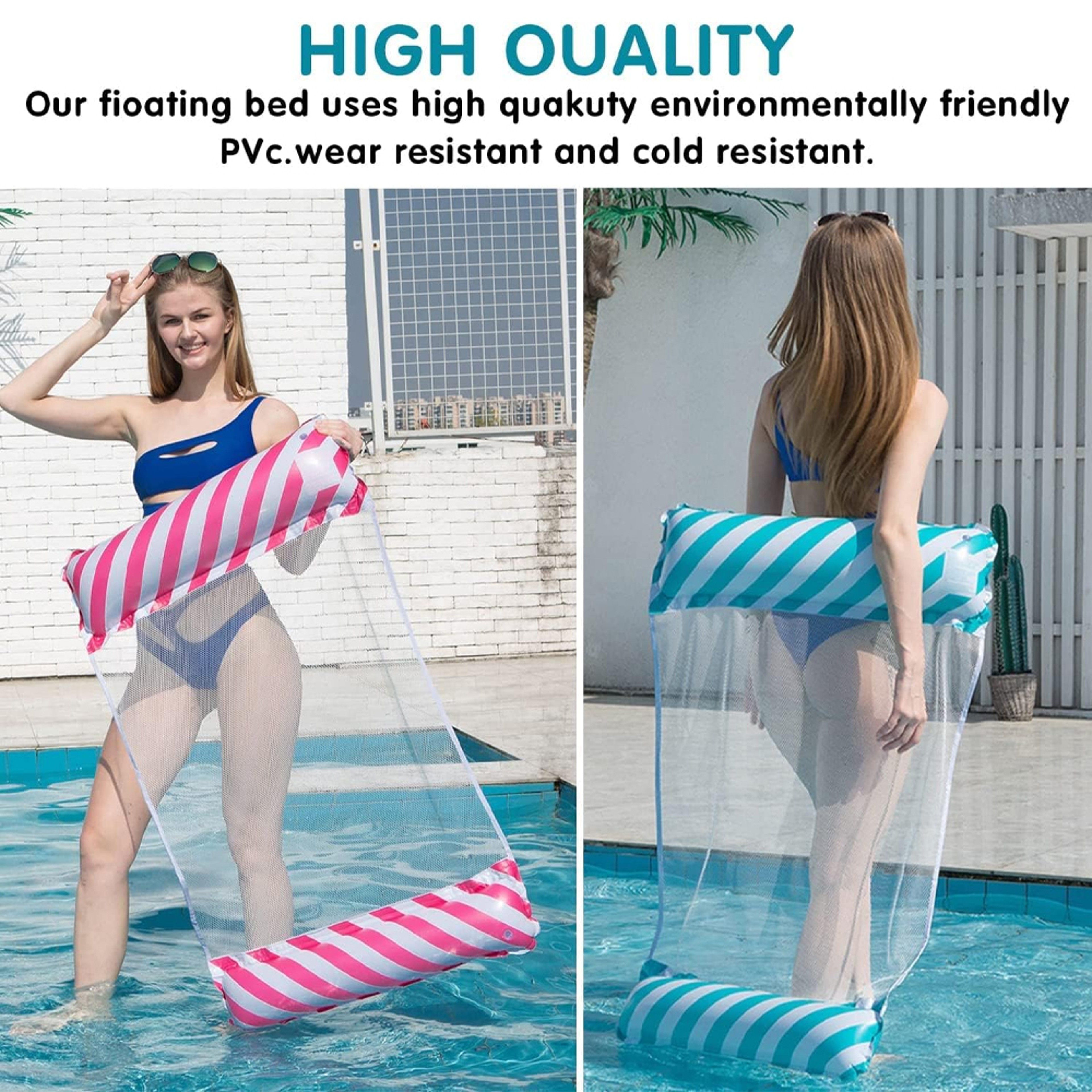 Foldable Striped Inflatable Pool Float Chair With Net Backrest 0