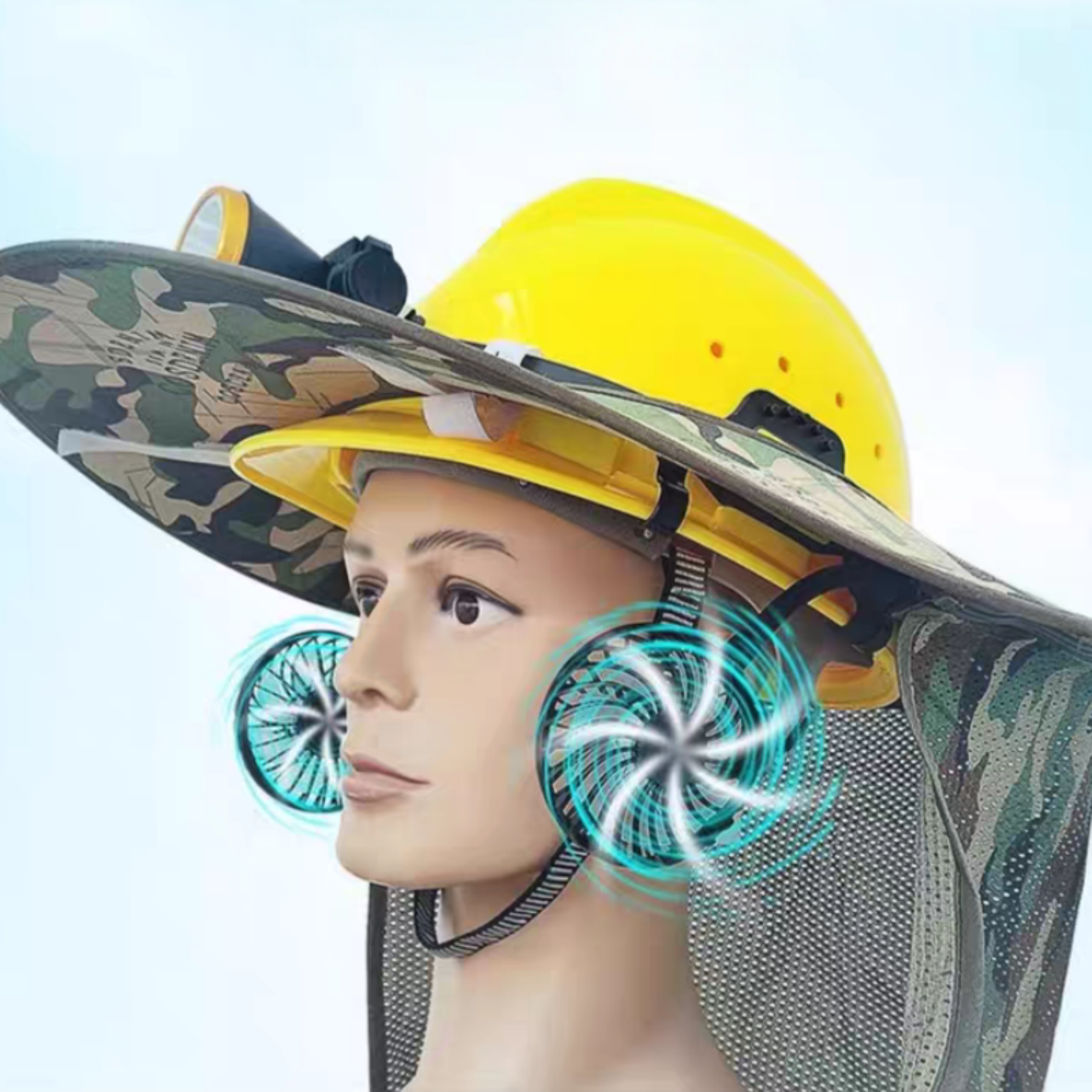 Adjustable Helmet Cooling Fan with LED Light for Outdoor Work – view 3
