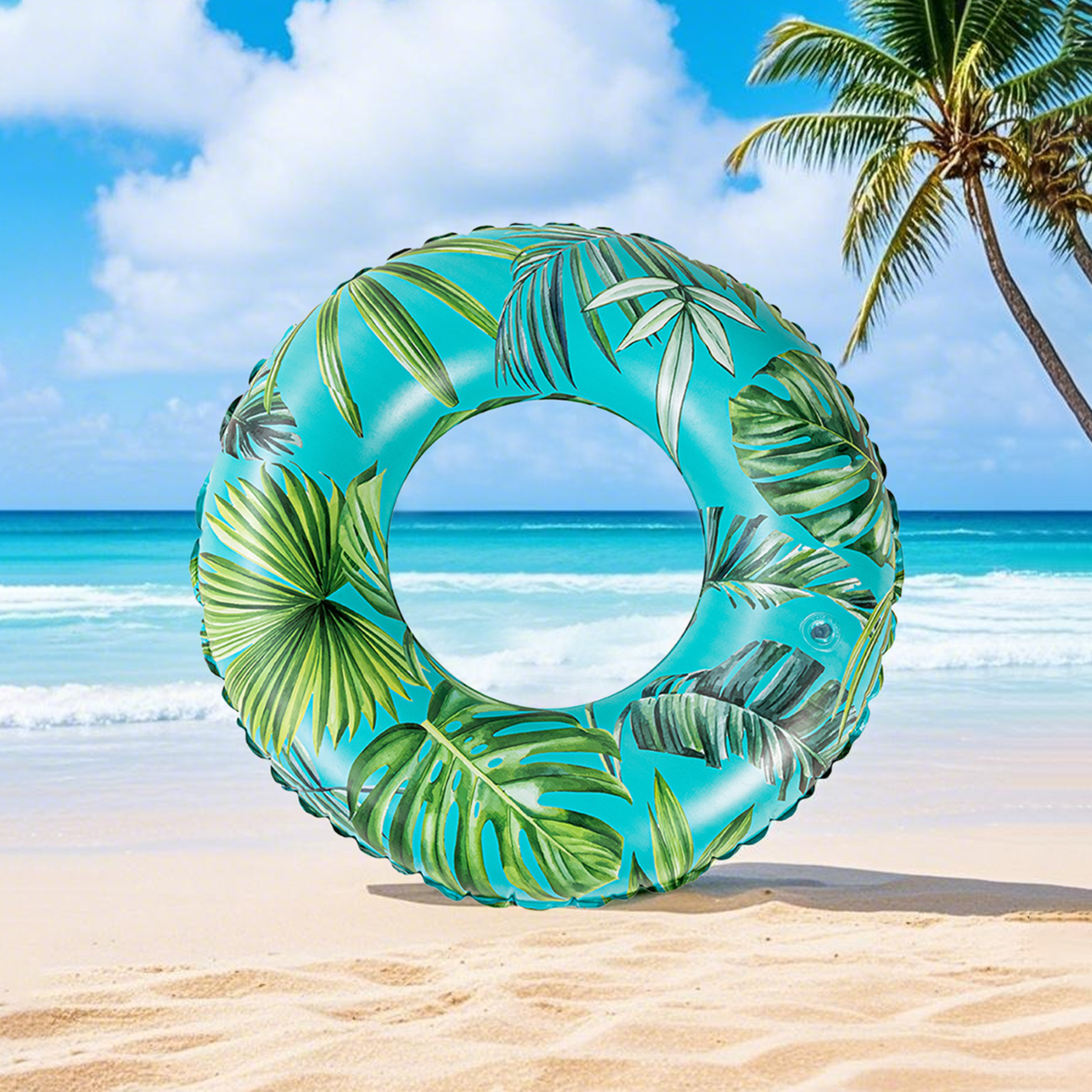 Botanical Leaf Inflatable Swim Ring Durable Vinyl Pool Float For Summer Lounging 5