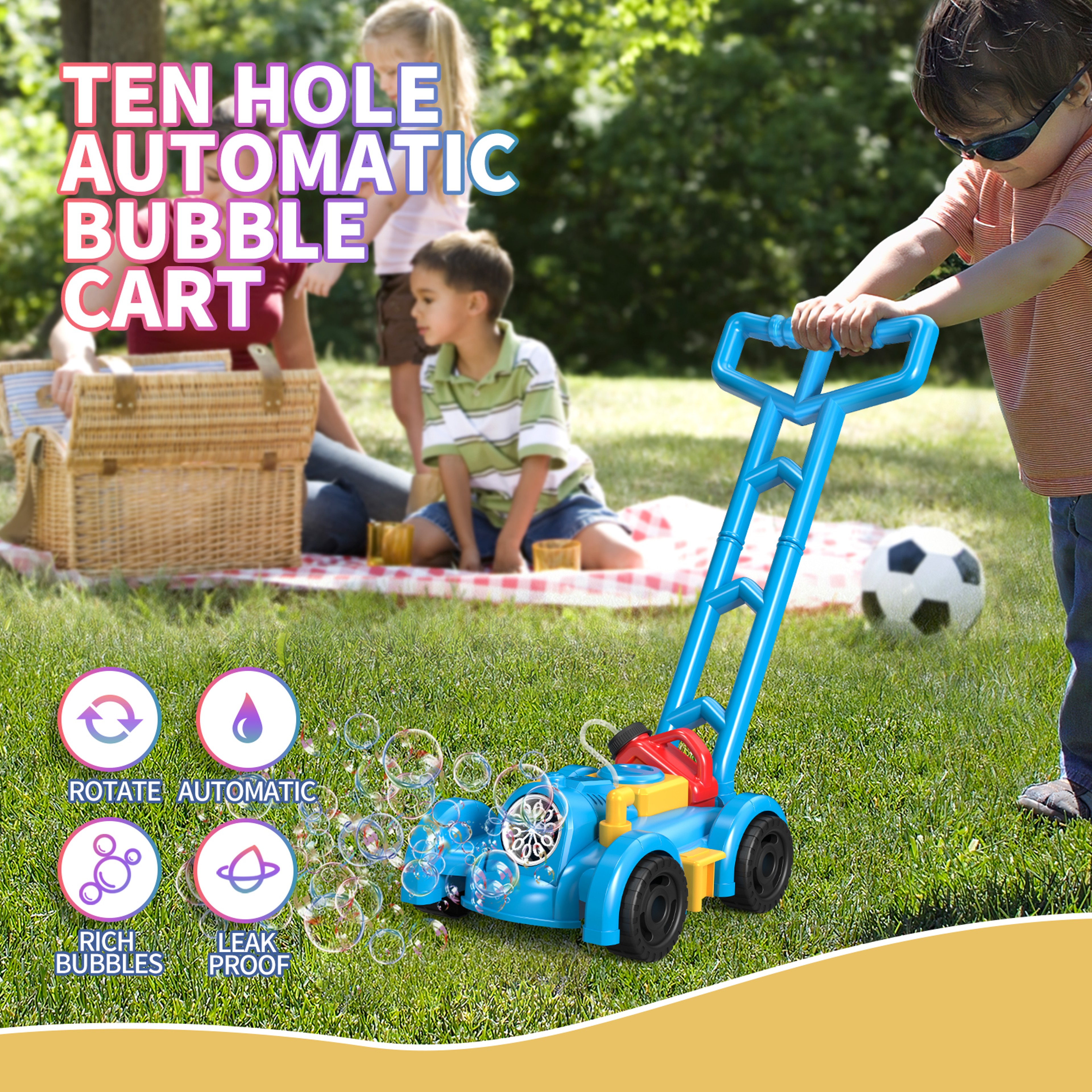 Kids Bubble Lawn Mower Outdoor Push Toy Bubble Blower for Toddlers – view 1