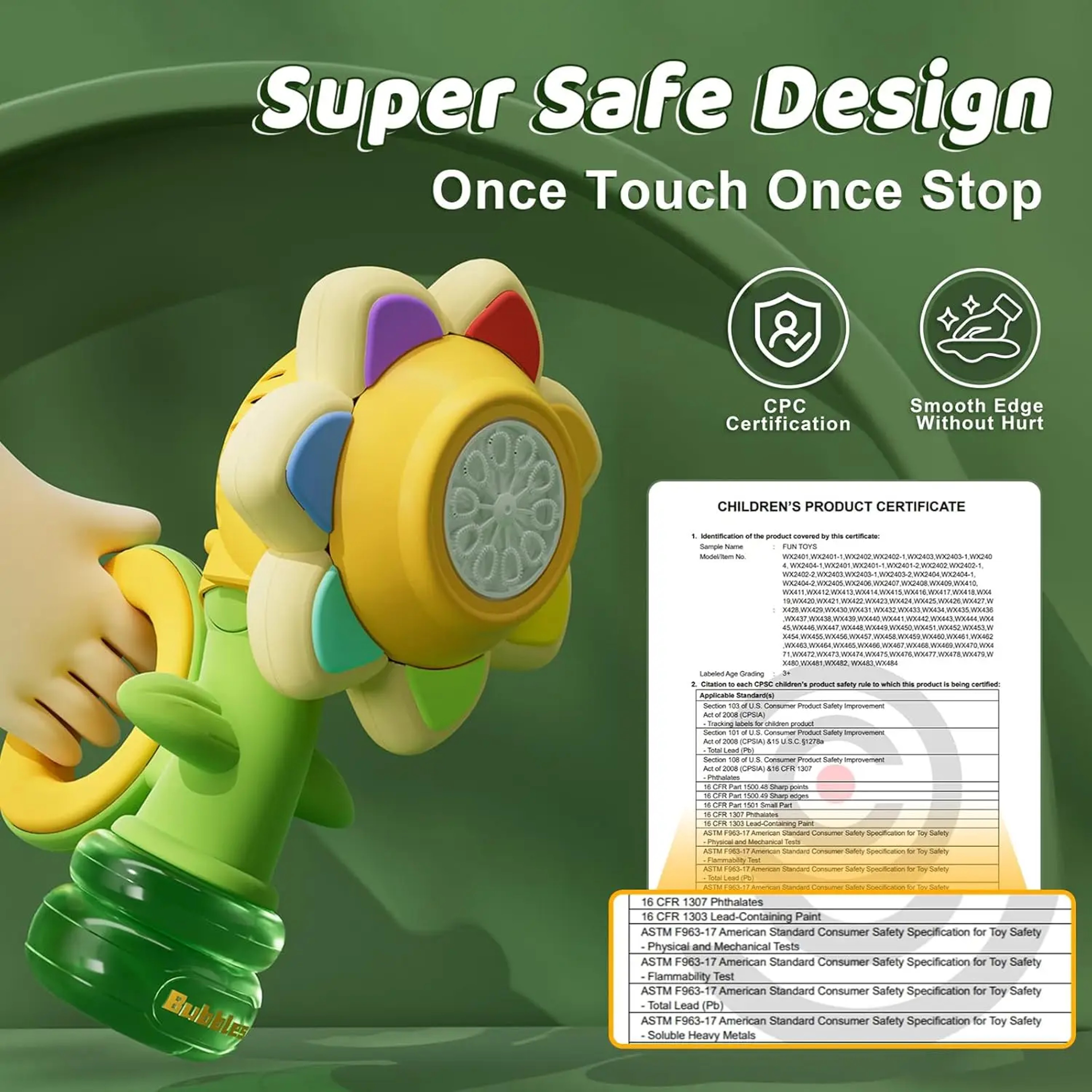Sunflower Bubble Machine With Speed Automatic Bubble Blower And Night Light 4