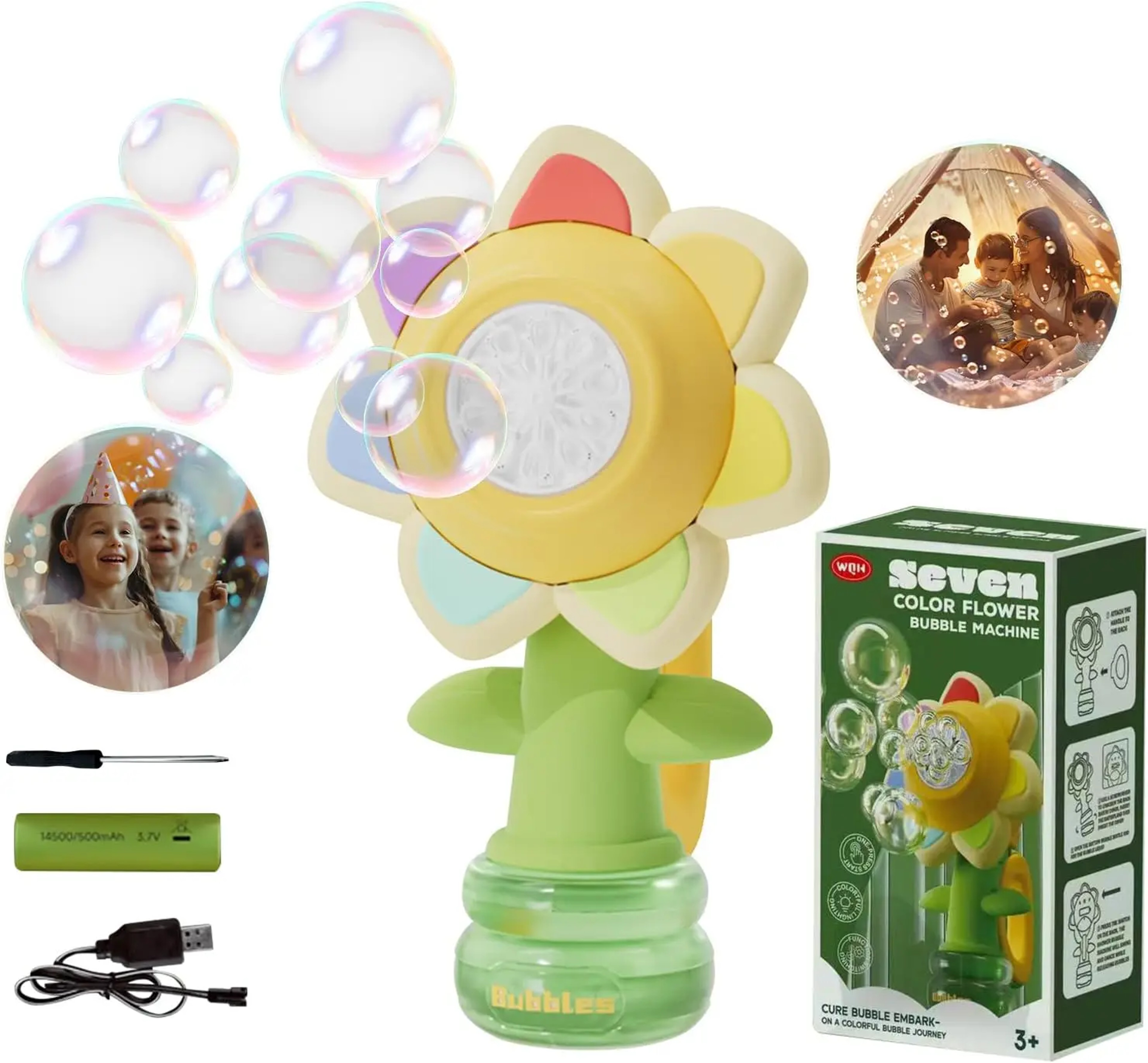 Sunflower Bubble Machine With Speed Automatic Bubble Blower And Night Light 5