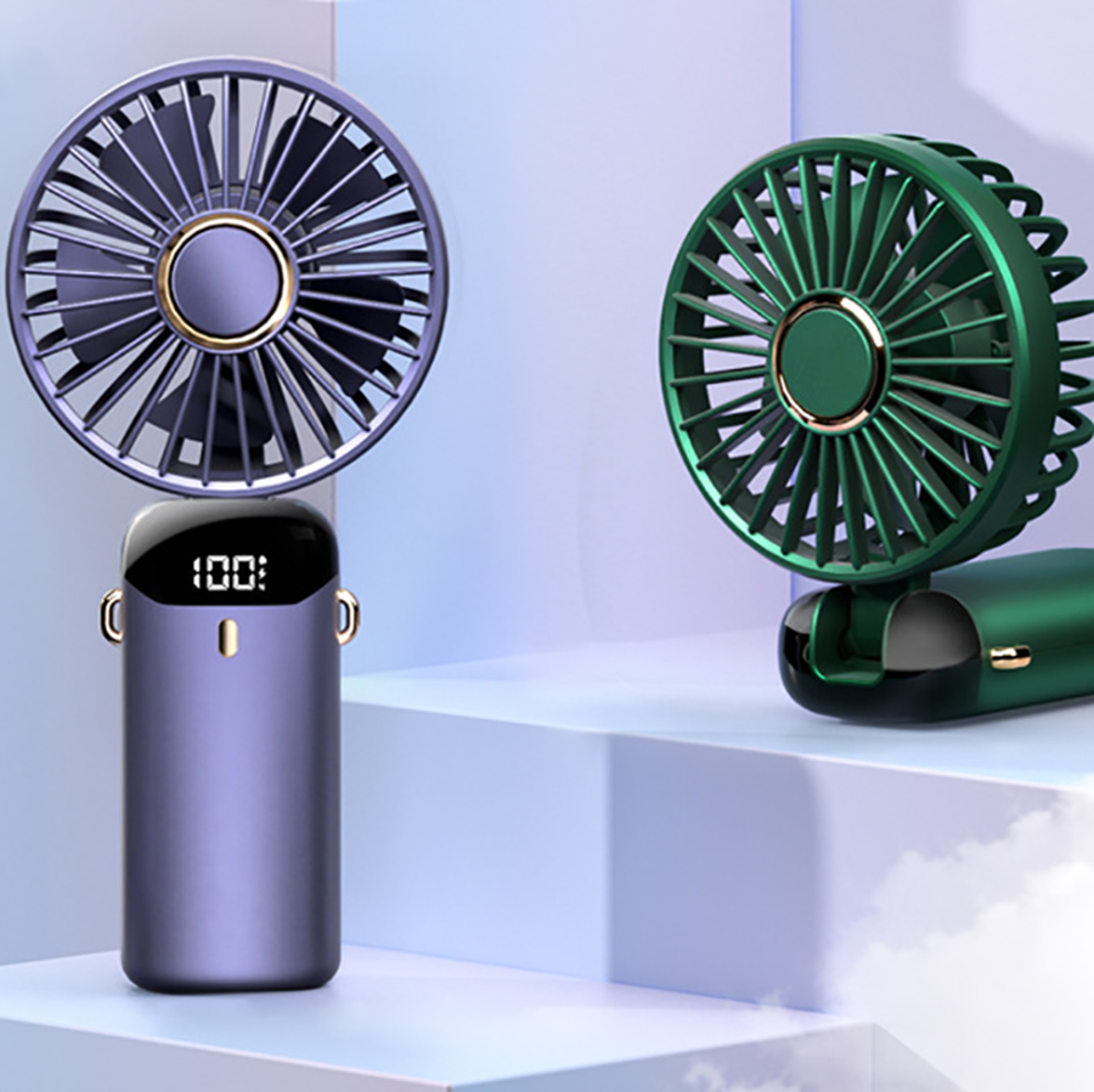 Portable Neck Fan With LED Display 5 Speed Handheld Desk Cooling Fan 0