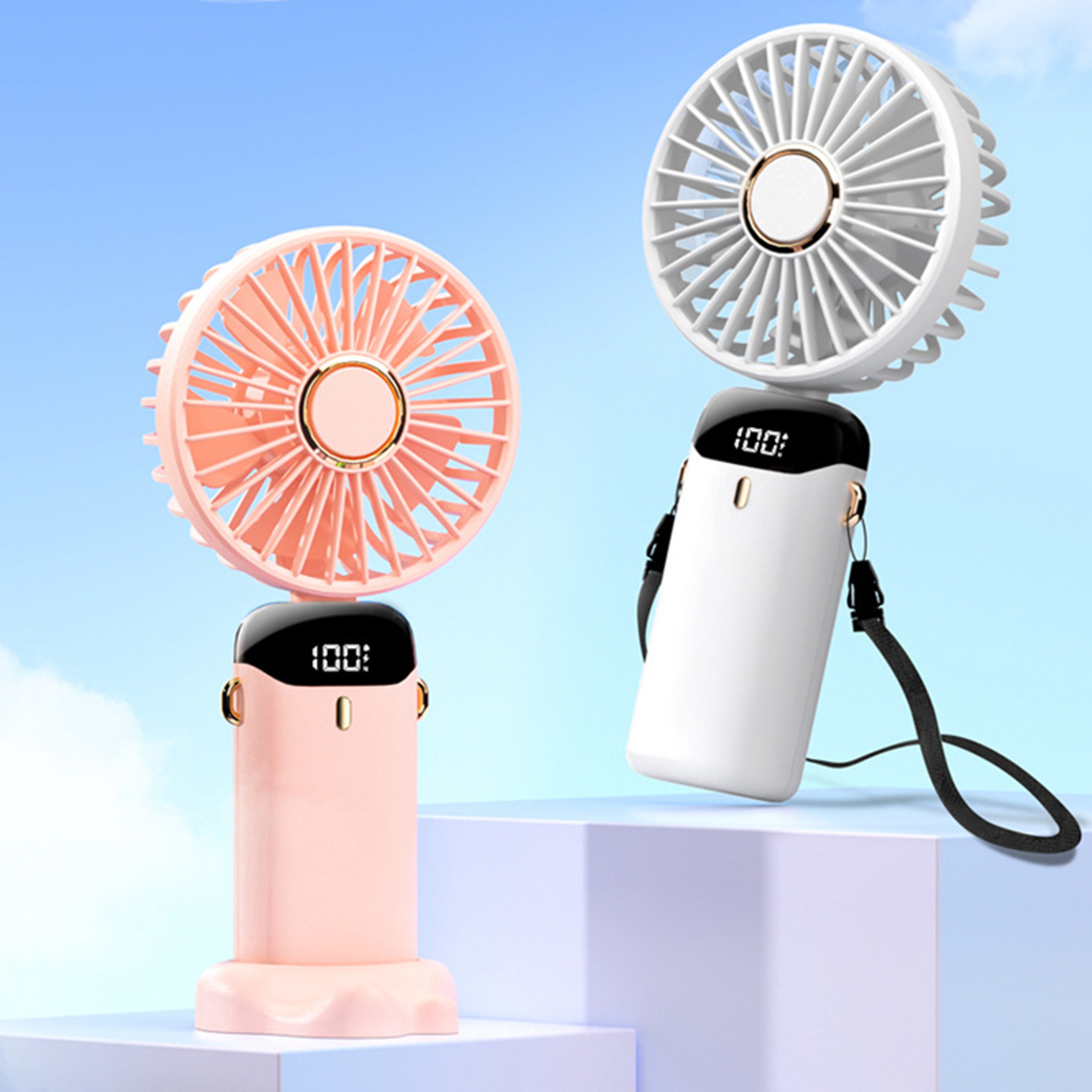 Portable Neck Fan With LED Display 5 Speed Handheld Desk Cooling Fan 1