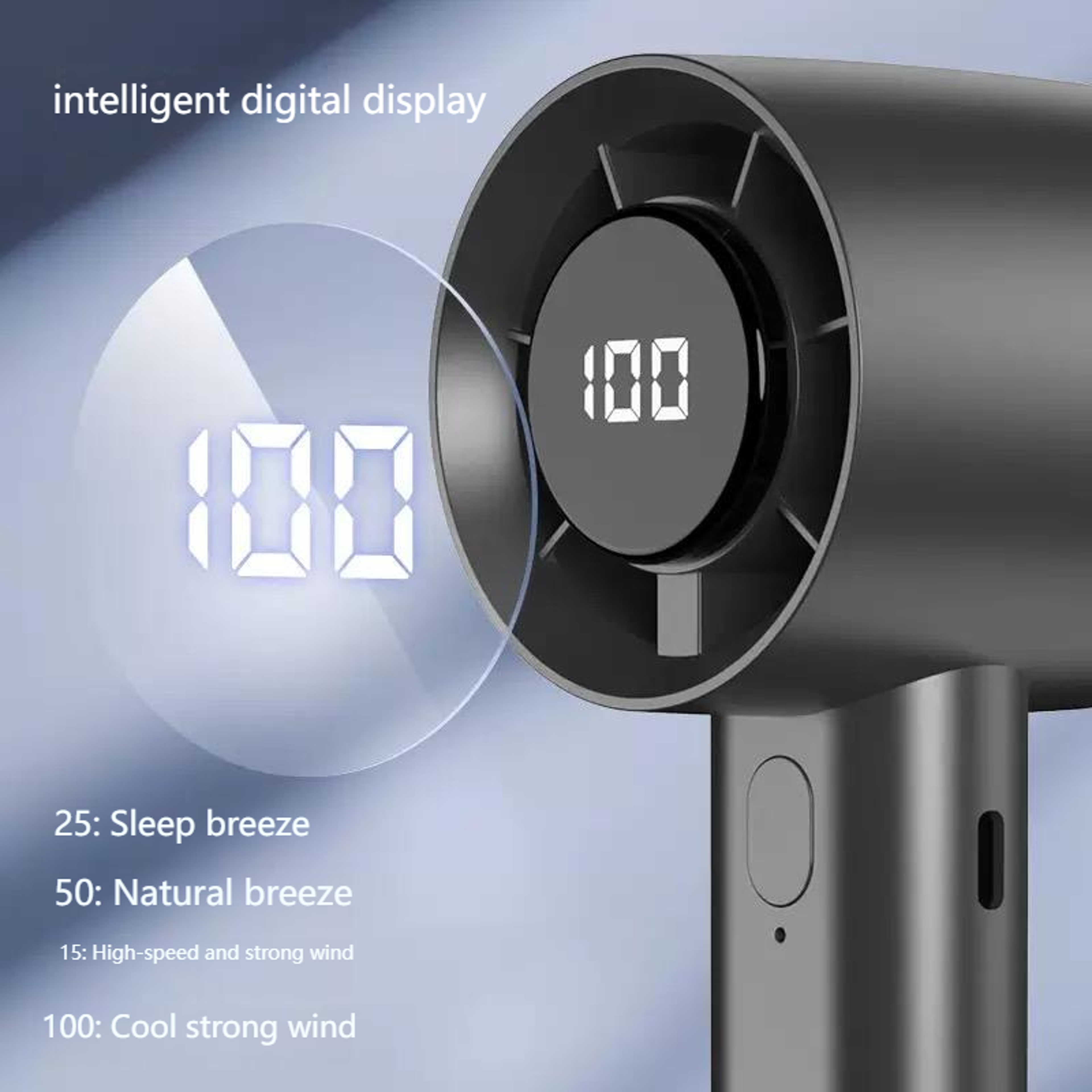 Portable Handheld Fan with LED Display, Speed Rechargeable Cooling Fan – view 4