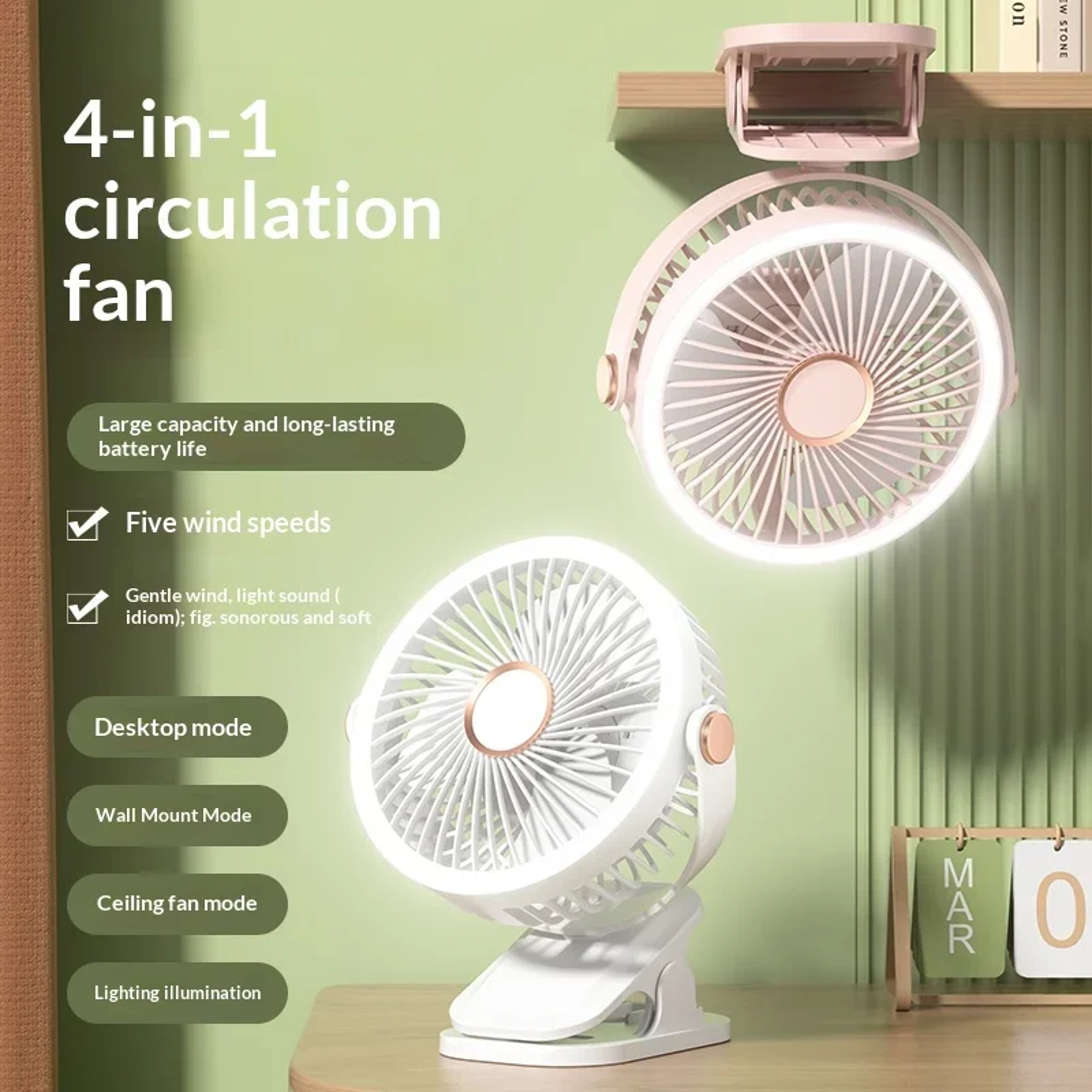 Portable Clip On Fan With LED Light Rechargeable USB Desk Fan 1