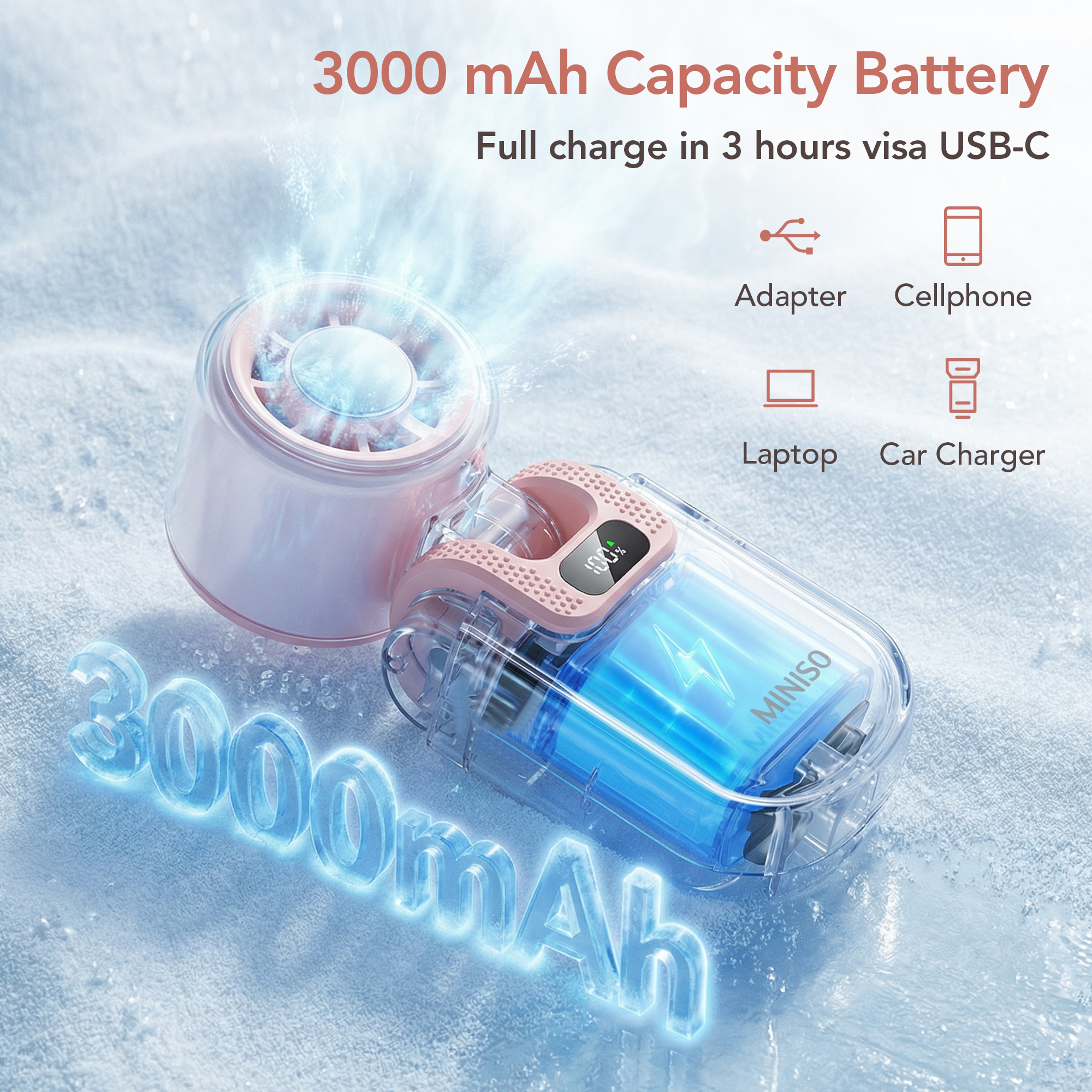 Rechargeable Mini Cooling Fan With Ice Cool Plate Smart Display Foldable Design 4