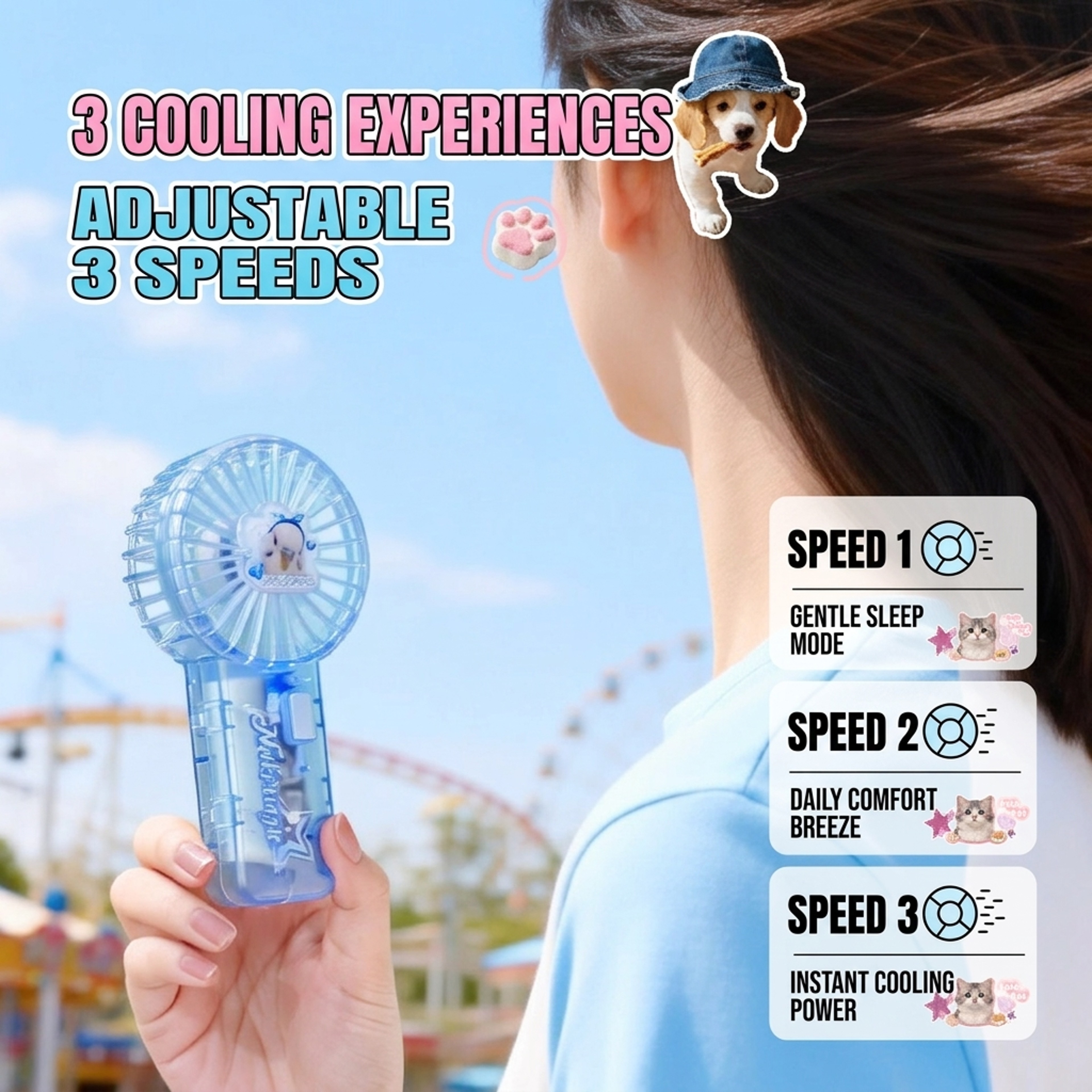 Cute Pet Portable Mini Fan USB Rechargeable Handheld Desk Fan For Travel And Gifts 2
