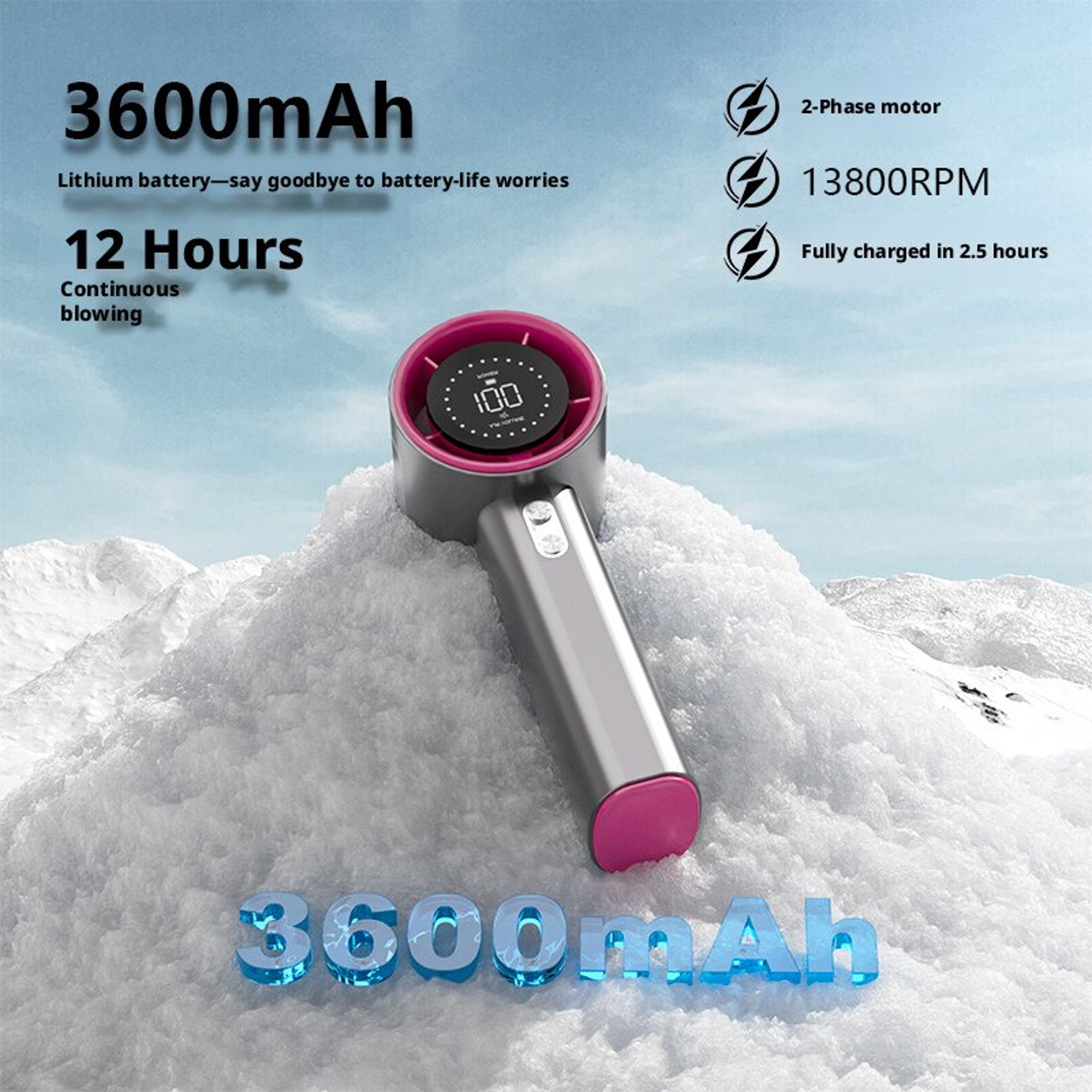 Rechargeable Mini Turbo Fan With Speeds Digital Display Portable Handheld Cooling Fan 5