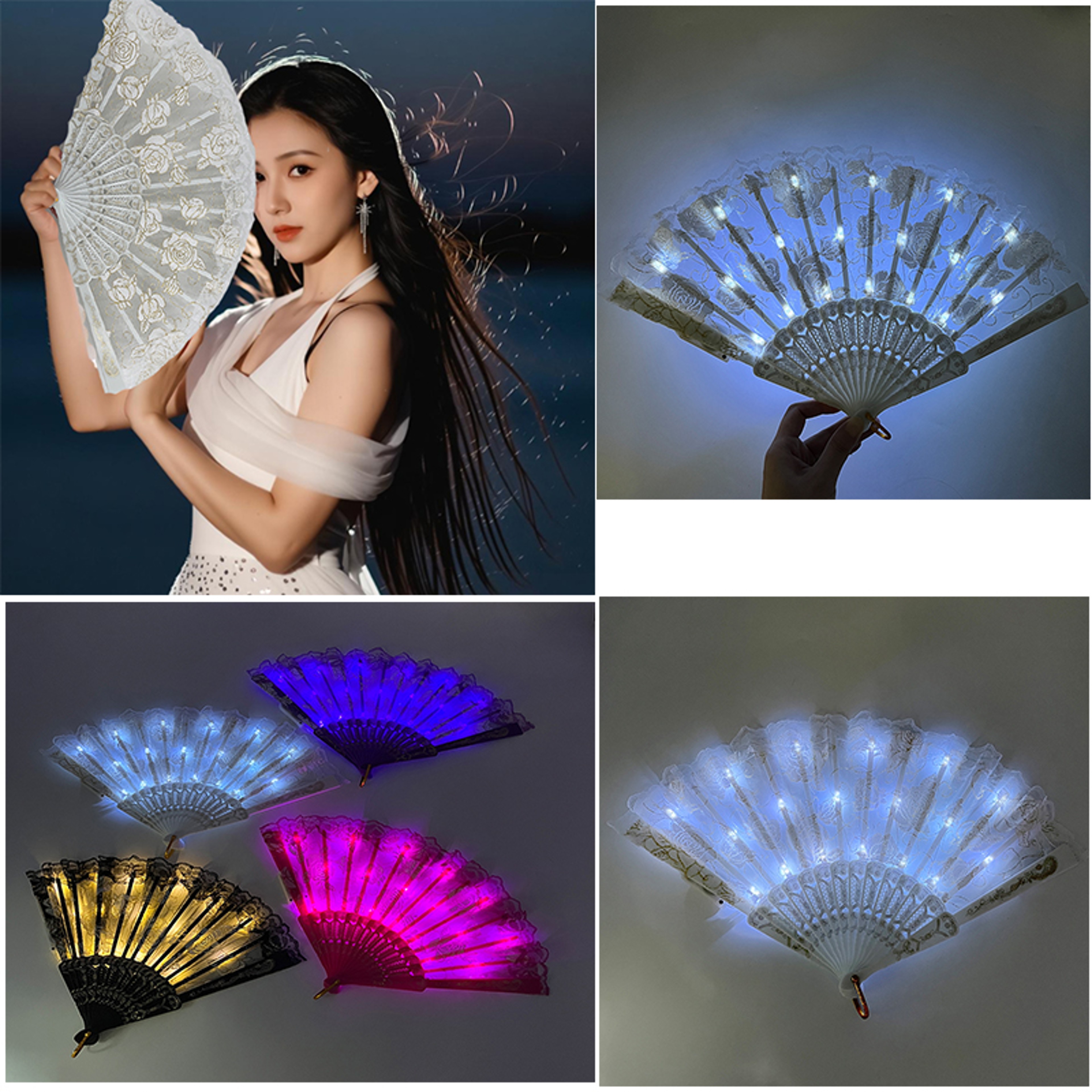 LED Lace Fan Light Up Folding Fan For Parties Carnival Shows And Dance Decor 3