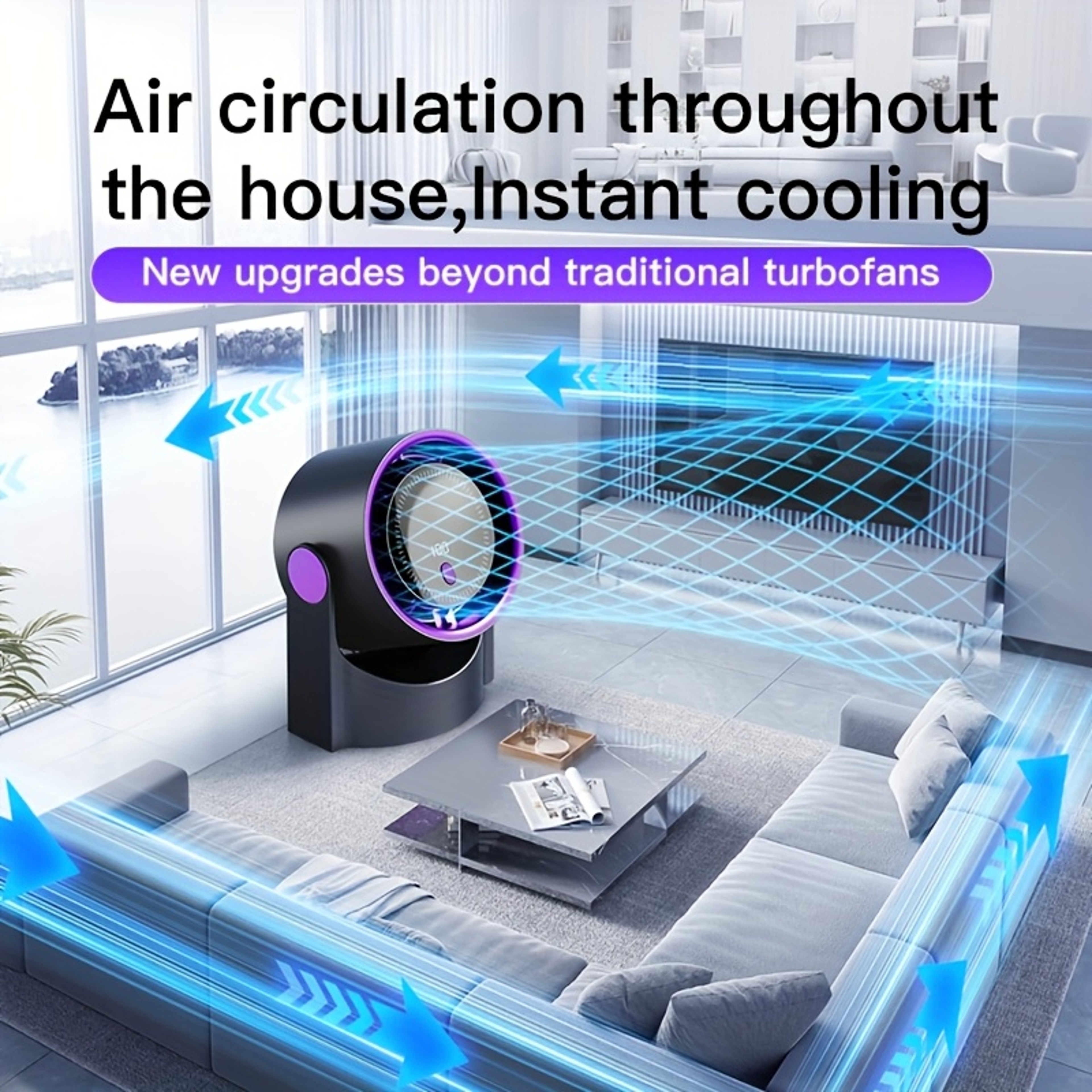 Speed Rechargeable Desktop Fan with LED Display and Wall Mount – view 2
