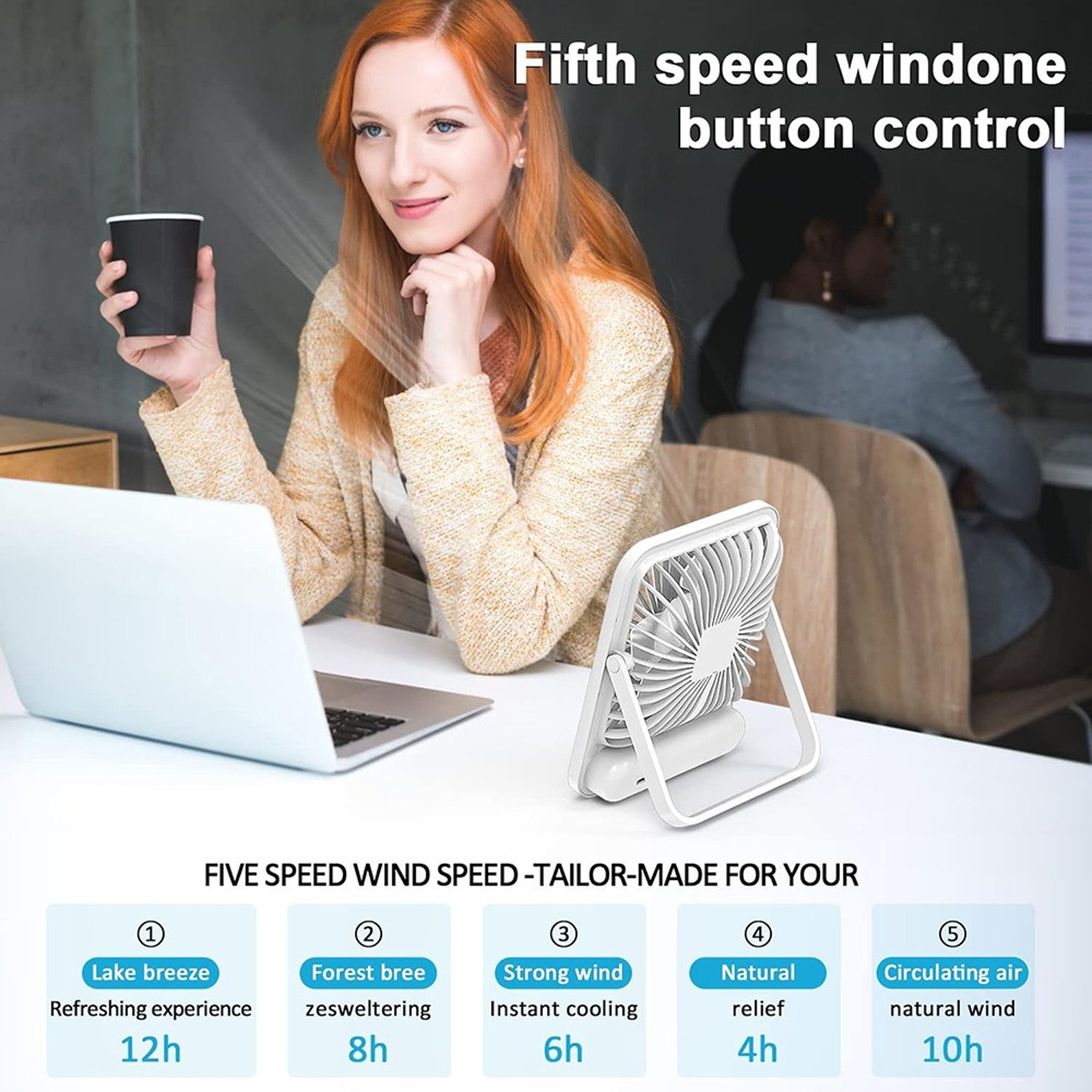Portable Rechargeable Foldable Desk Fan with USB C Charging and LED Power Display – view 1