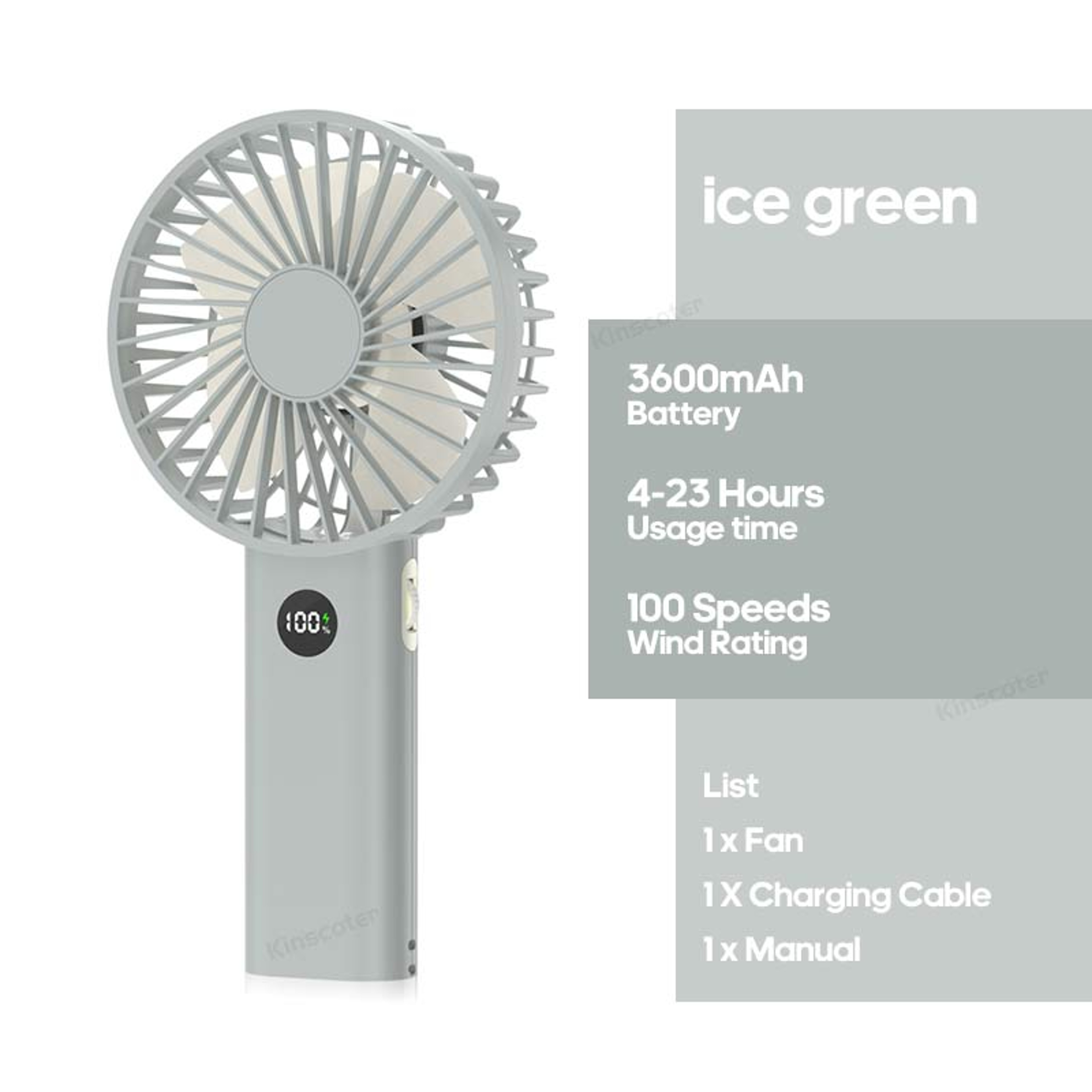 Rechargeable Handheld Fan With LED Display Stepless Speed Control And Night Light 6