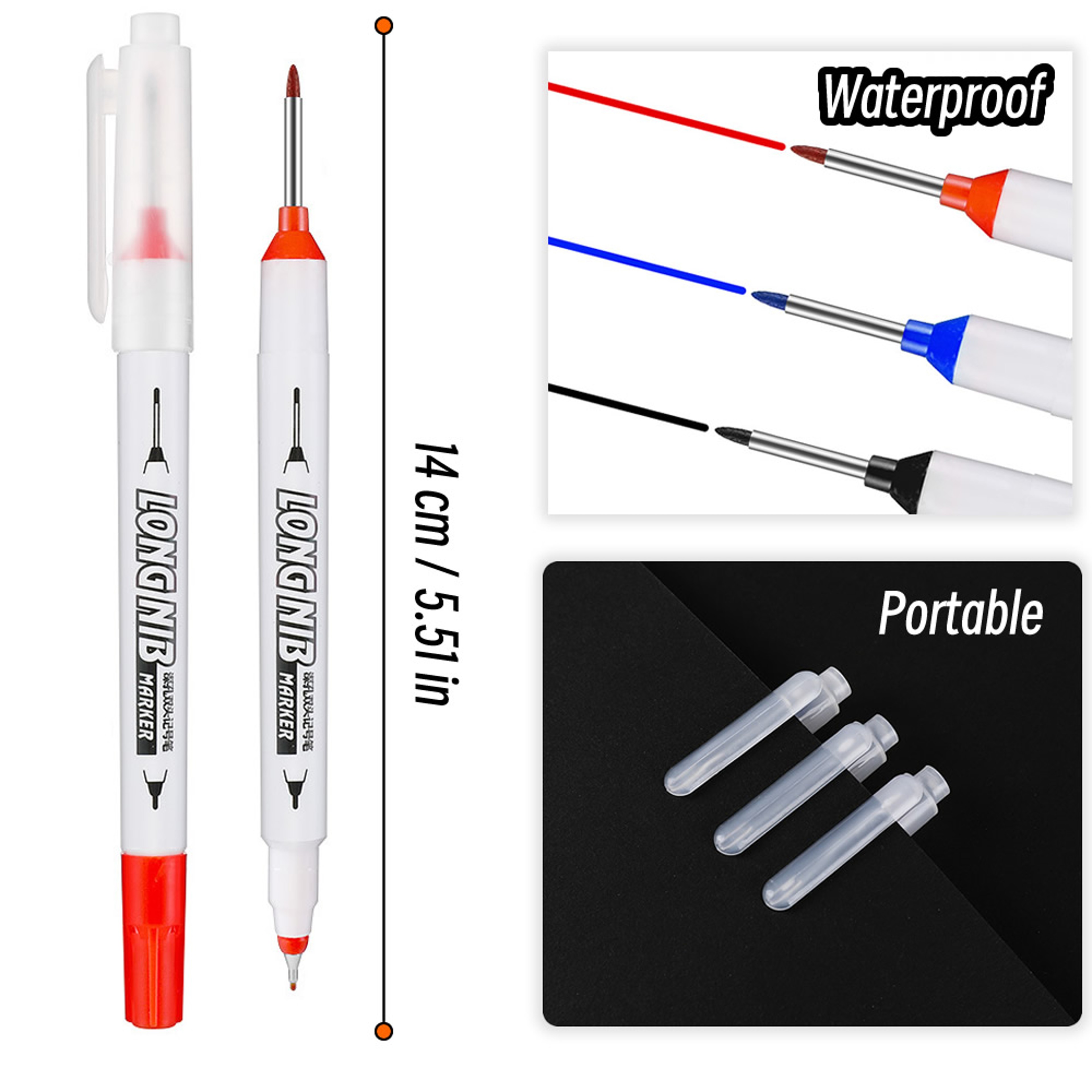 DoubleTip Deep Hole Long Head Nib Markers Waterproof MultiPurpose Pen For Metal Woodworking  Bathro 1