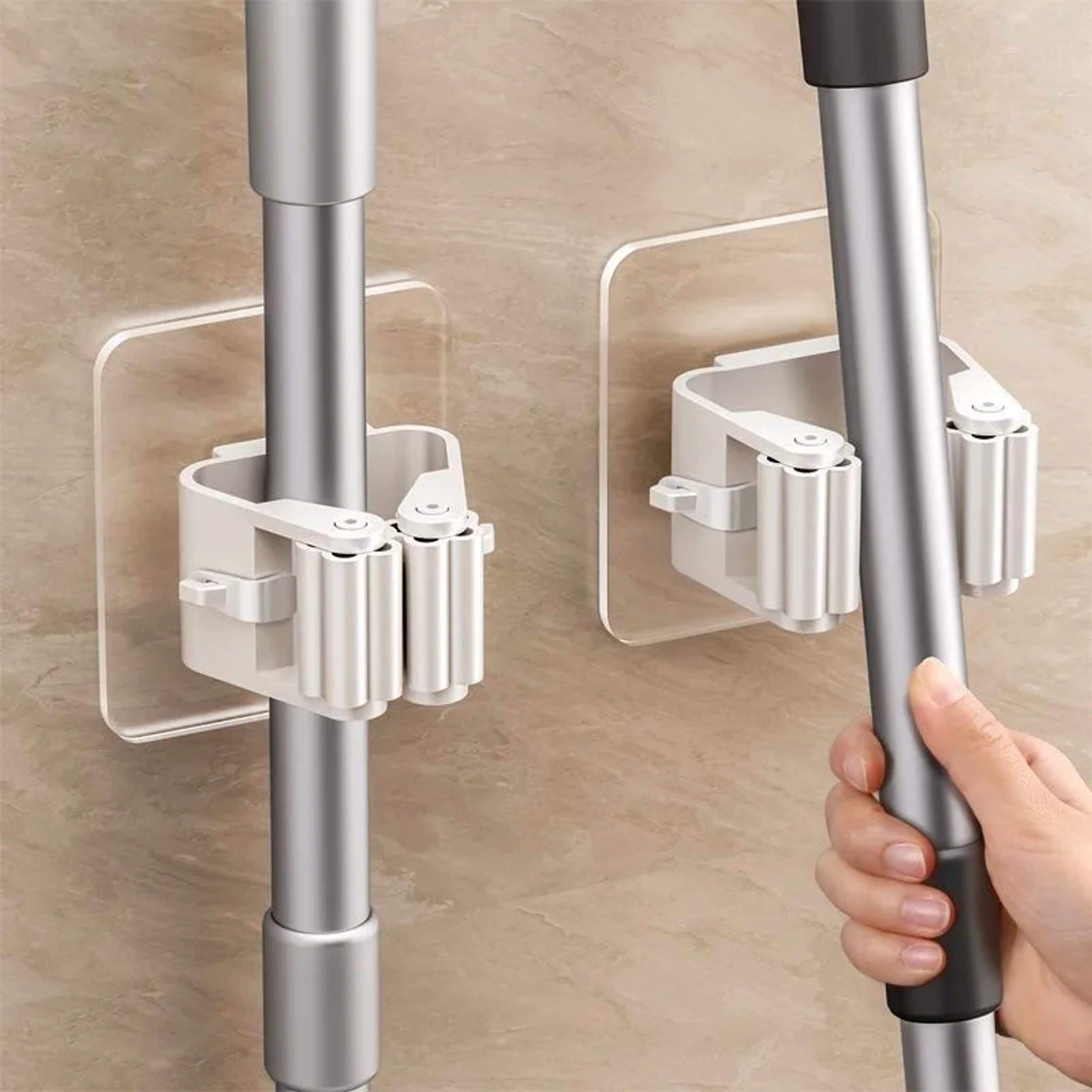 4pcs Plastic Hanging Mop Storage Rack – Wall Mounted, Space Saving Organizer for Brooms & Cleaning Tools – view 1