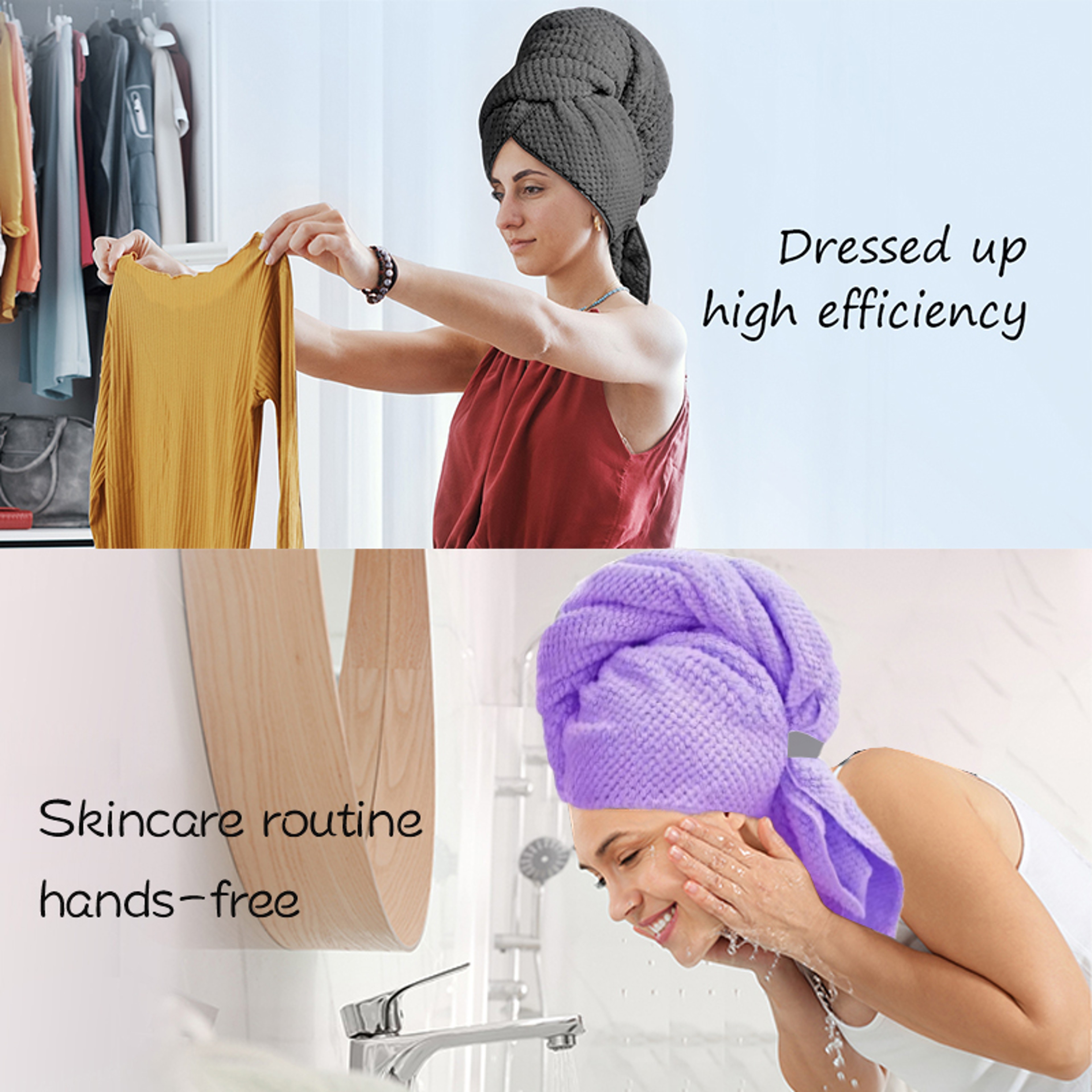 Extra Large Microfiber Hair Towel WrapUltra Absorbent Quick Dry Turban With Elastic Band 4