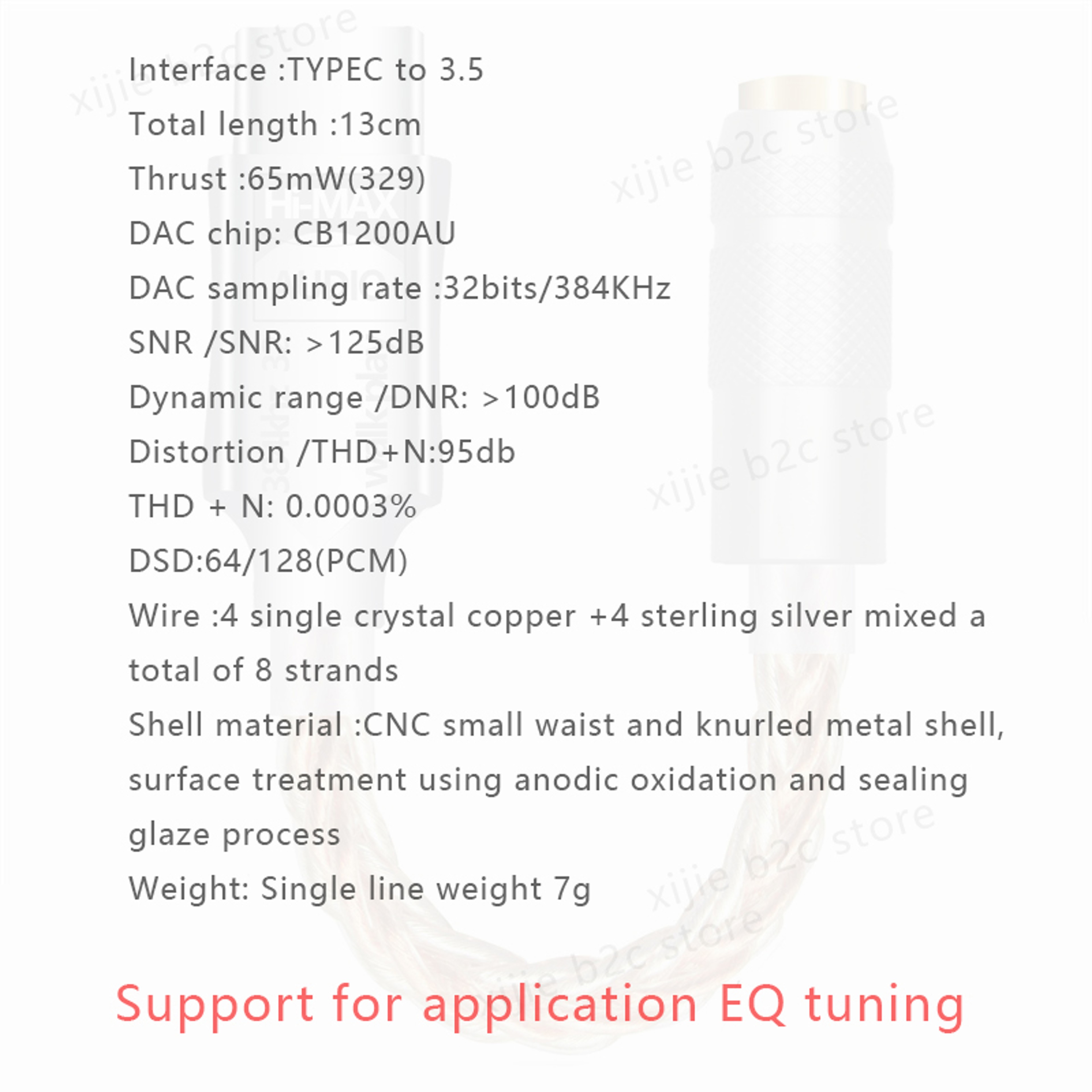 Type C To 35mm HiFi DAC Adapter CB1200AU Chip Audio Decoder32Bit384KHz Hi Res SoundSupports EQ Tuni 5