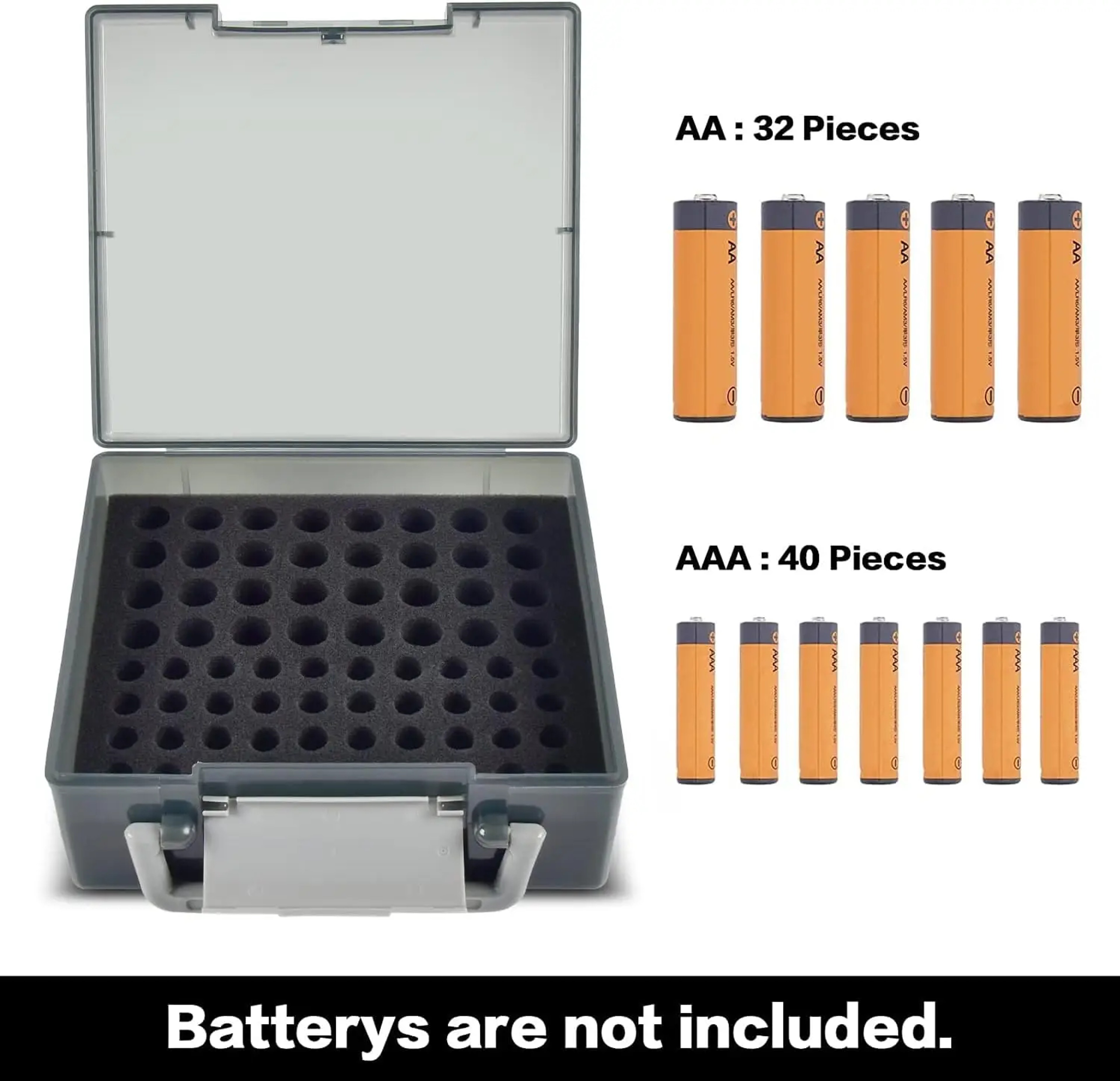 Battery Box Organizer, Holds 72 AA/AAA Batteries, Durable Storage Case Garage Container for Home & Travel – view 2