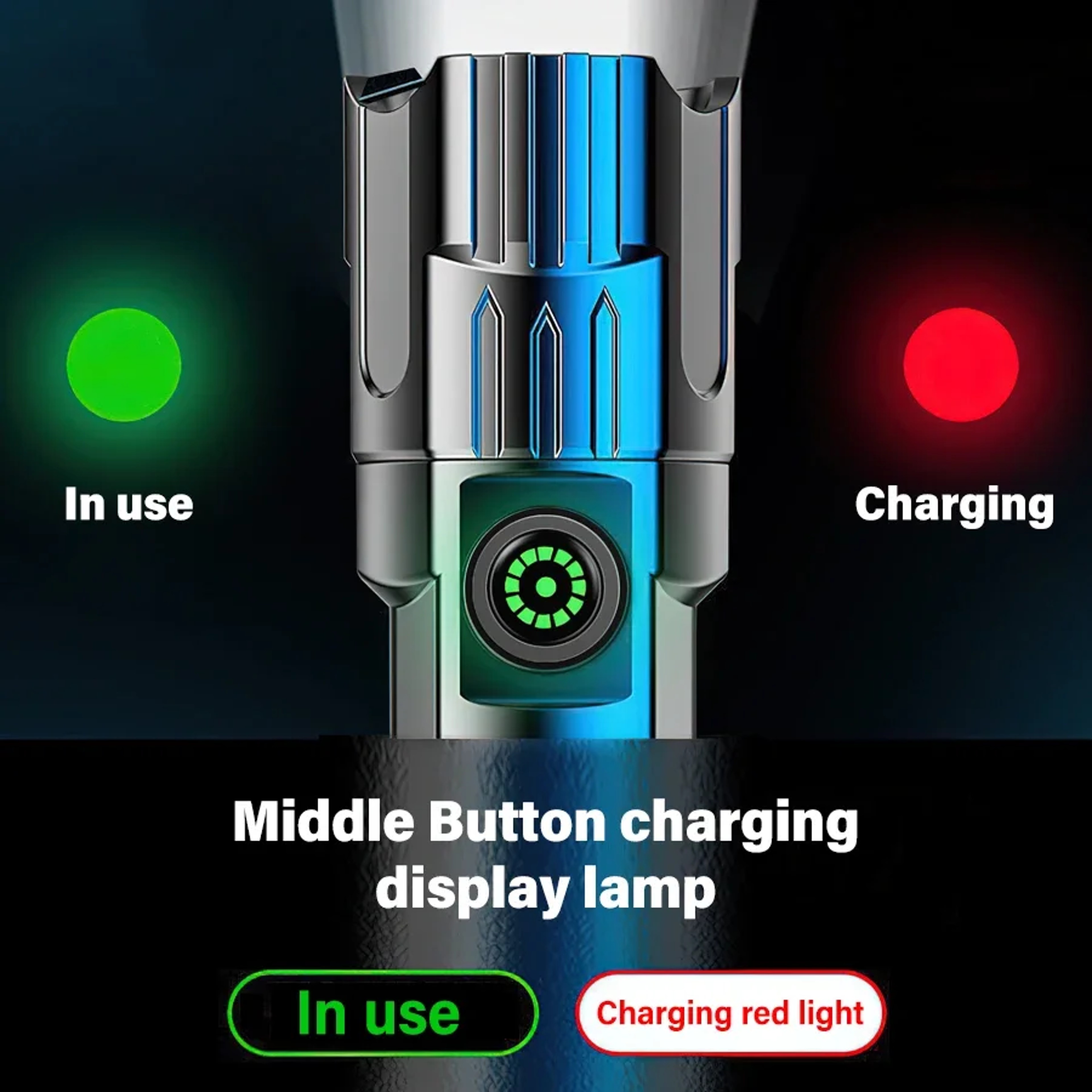 2000LM High-Power LED Flashlight, USB Rechargeable Tactical Torch with Display Light, Zoomable Camping, Fishing – view 4