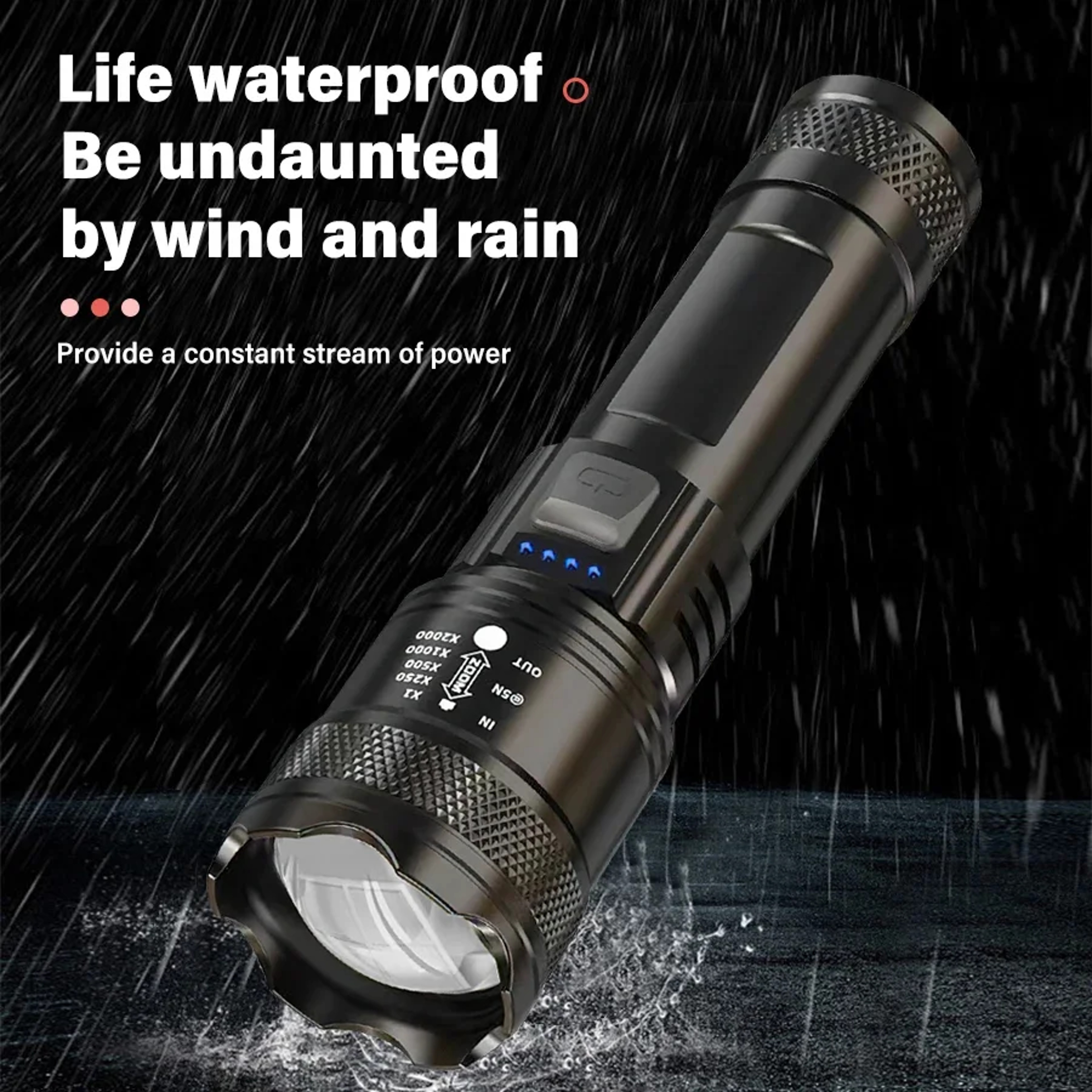 2000LM High-Power LED Flashlight, USB Rechargeable Tactical Torch with Display Light, Zoomable Camping, Fishing – view 6