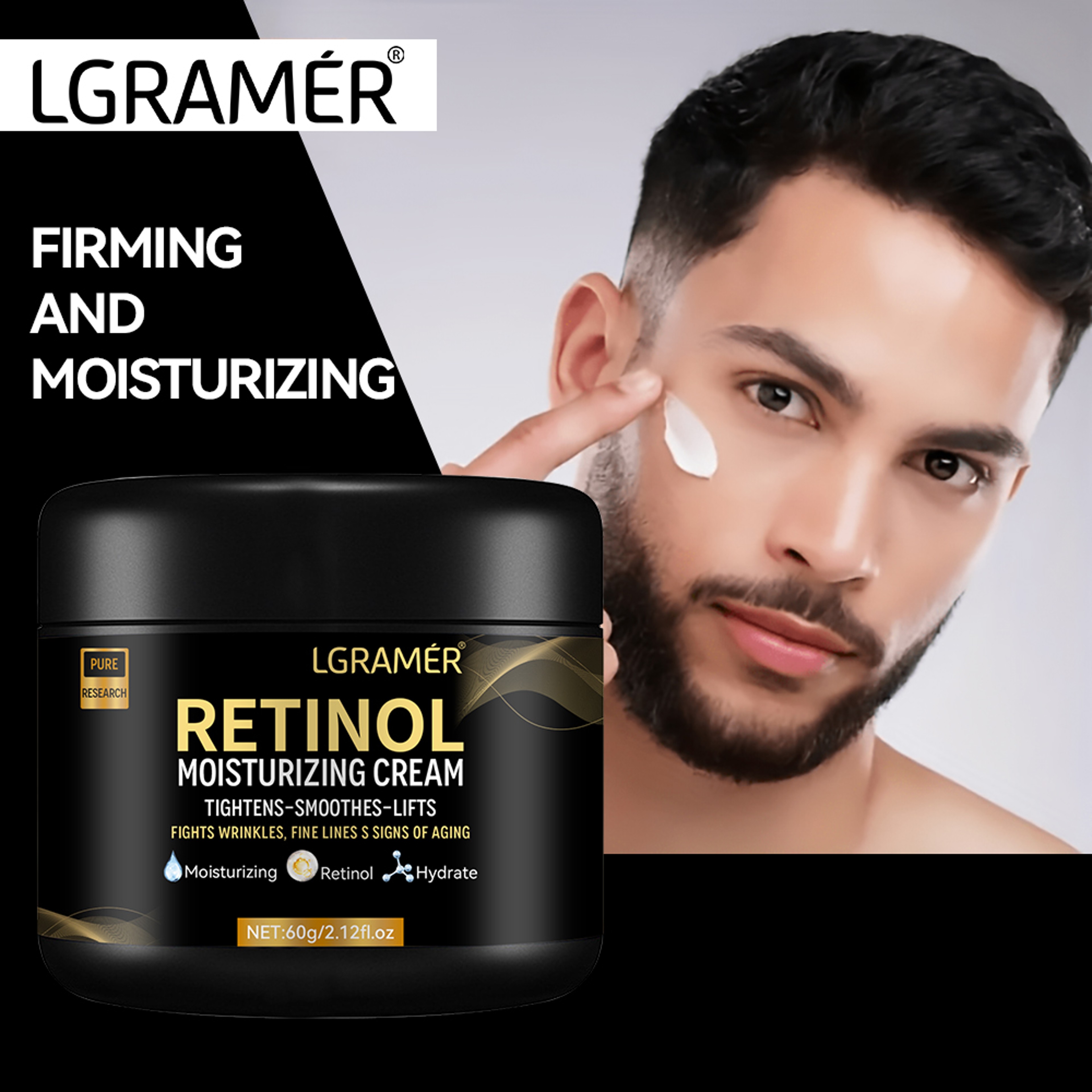 Retinol Face Cream for Men, Deep Moisturizing Anti-Aging Moisturizer, Wrinkle Repair, Whitening – view 6