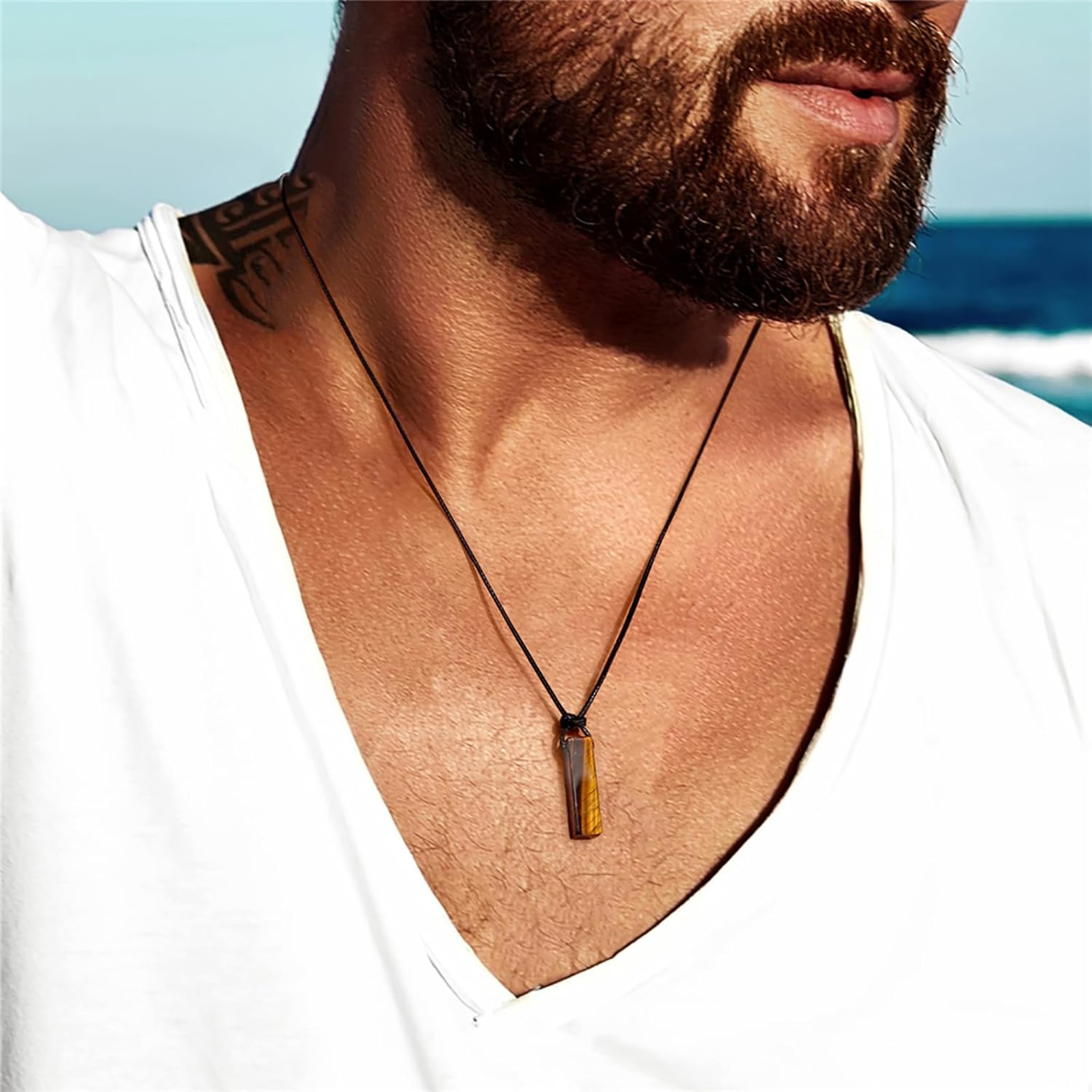 Black Tourmaline Necklace for Men, Adjustable Black Obsidian & Onyx Pendant for Spiritual Energy & Protection – view 2