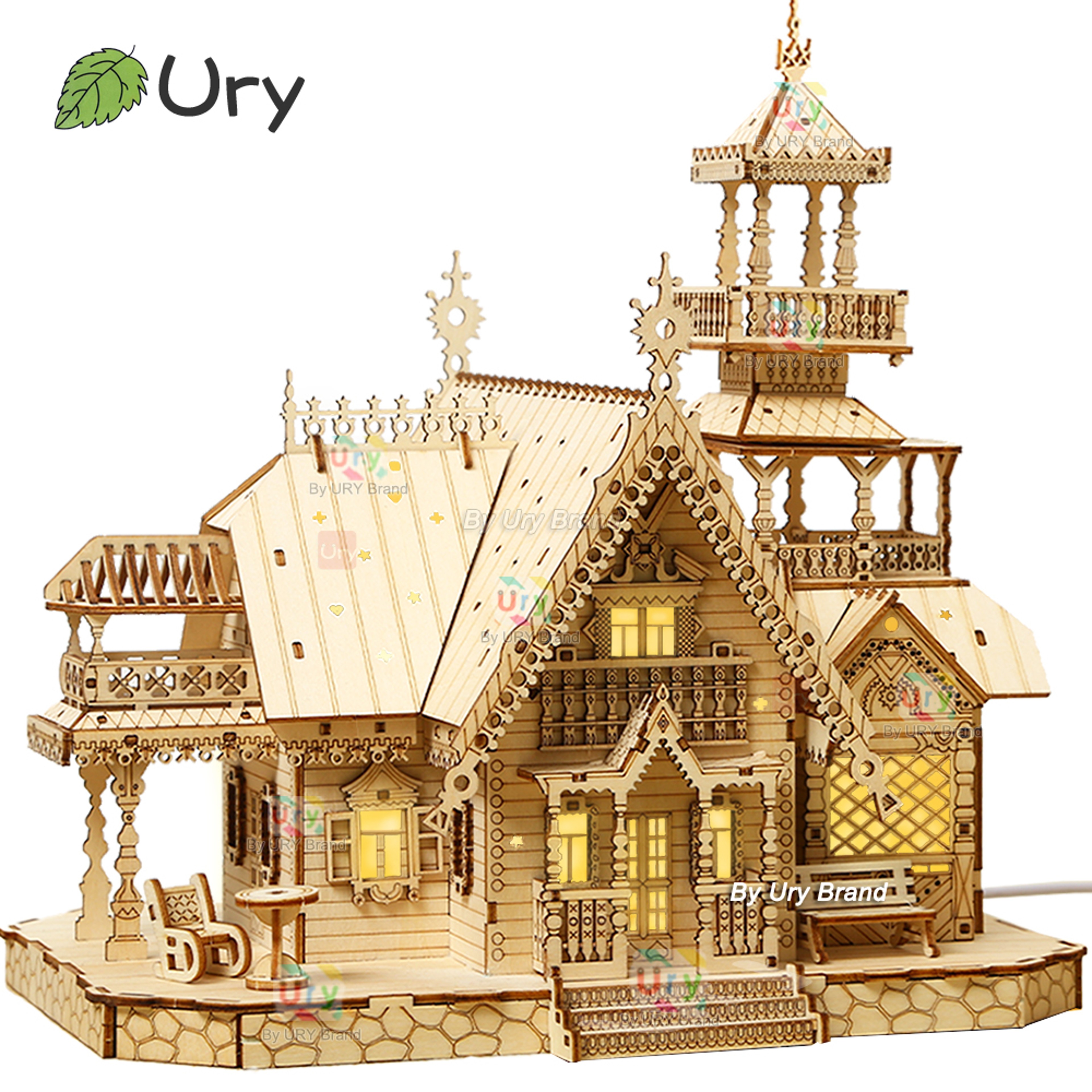 3D Wooden Puzzle Villa House Royal Castle with LED Lights, DIY Model Kit for Kids & Adults, Creative Desk Decoration – view 1