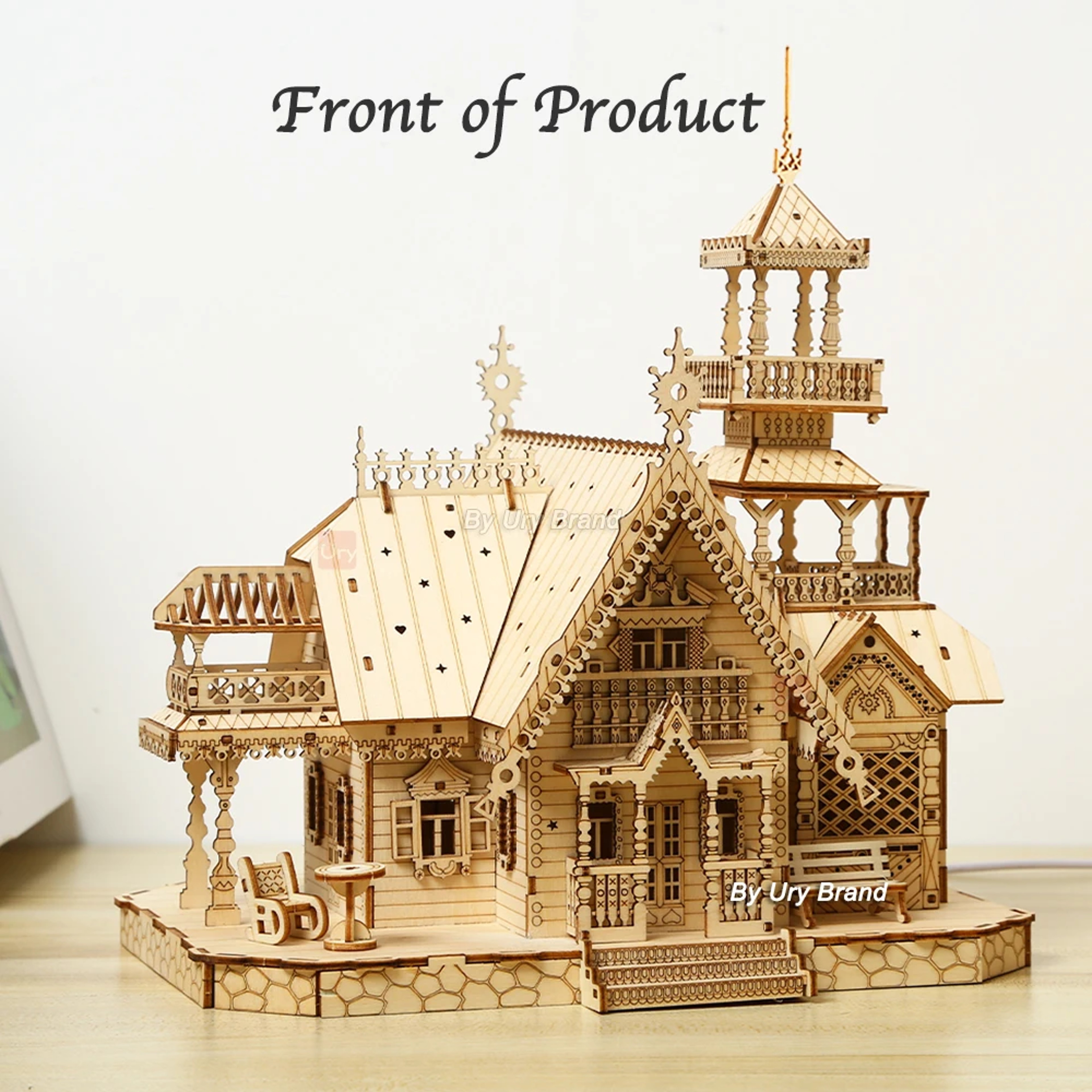 3D Wooden Puzzle Villa House Royal Castle with LED Lights, DIY Model Kit for Kids & Adults, Creative Desk Decoration – view 3
