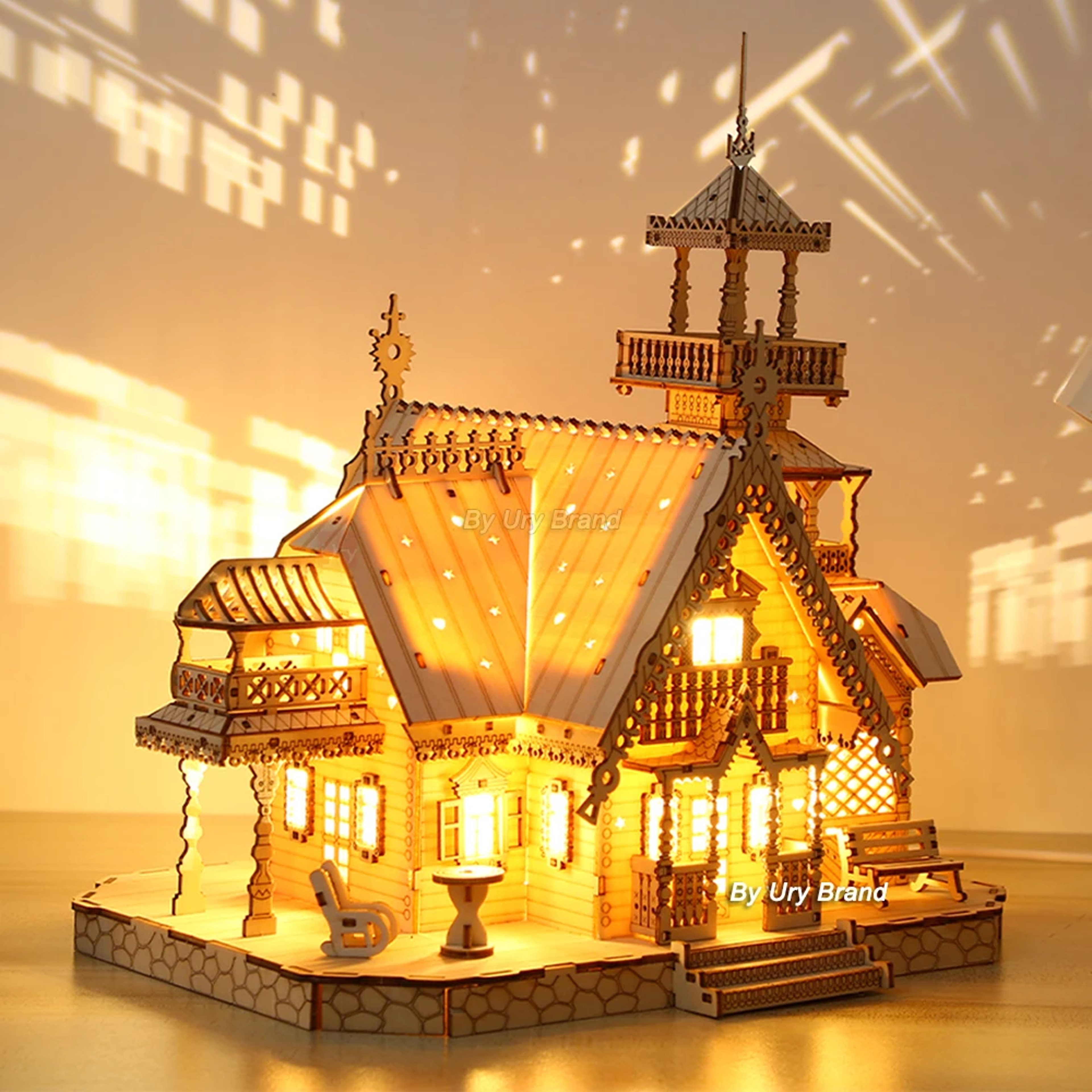 3D Wooden Puzzle Villa House Royal Castle with LED Lights, DIY Model Kit for Kids & Adults, Creative Desk Decoration – view 6