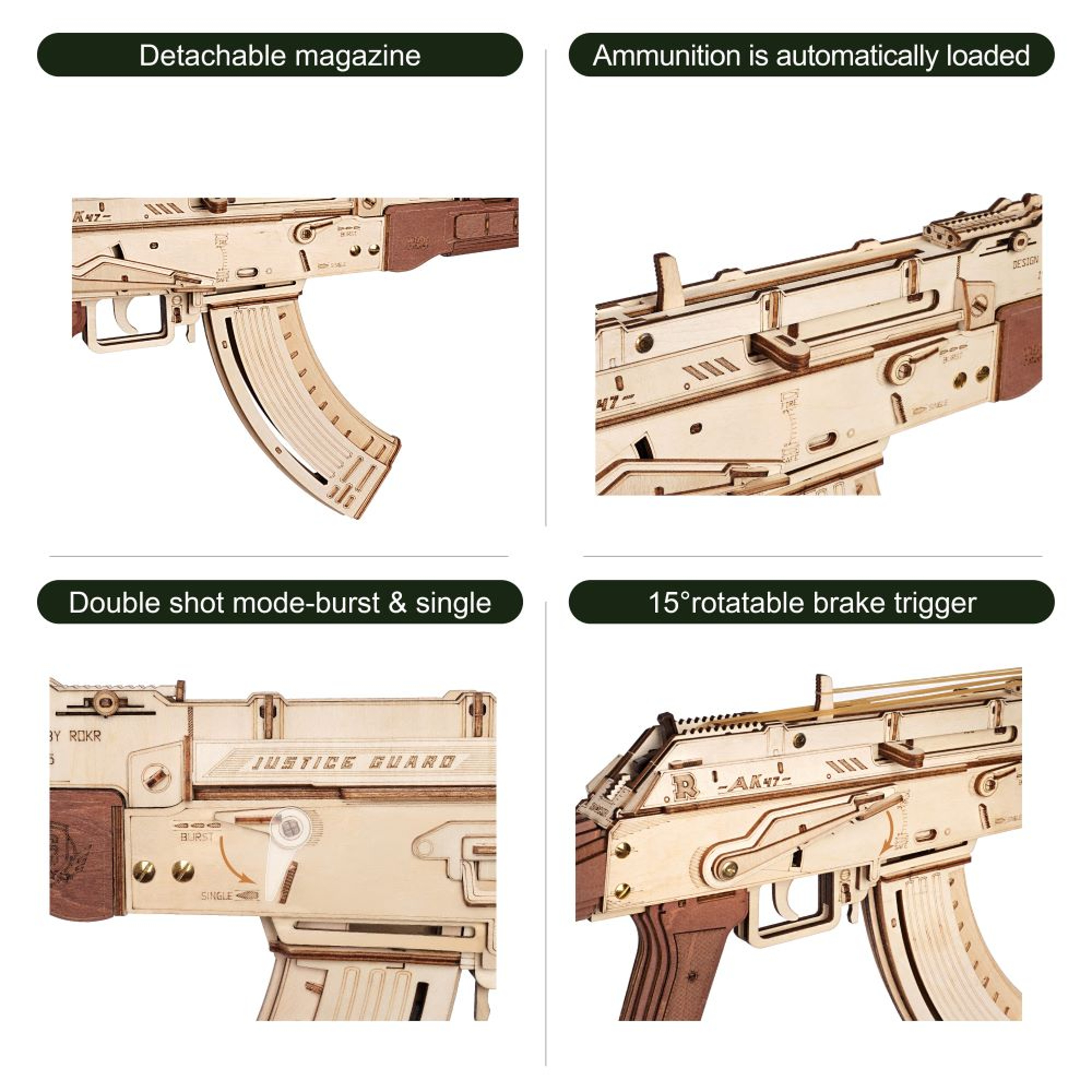 AK-47 3D Wooden Puzzle Gun Kit for Adults & Teens DIY Mechanical Model – view 3