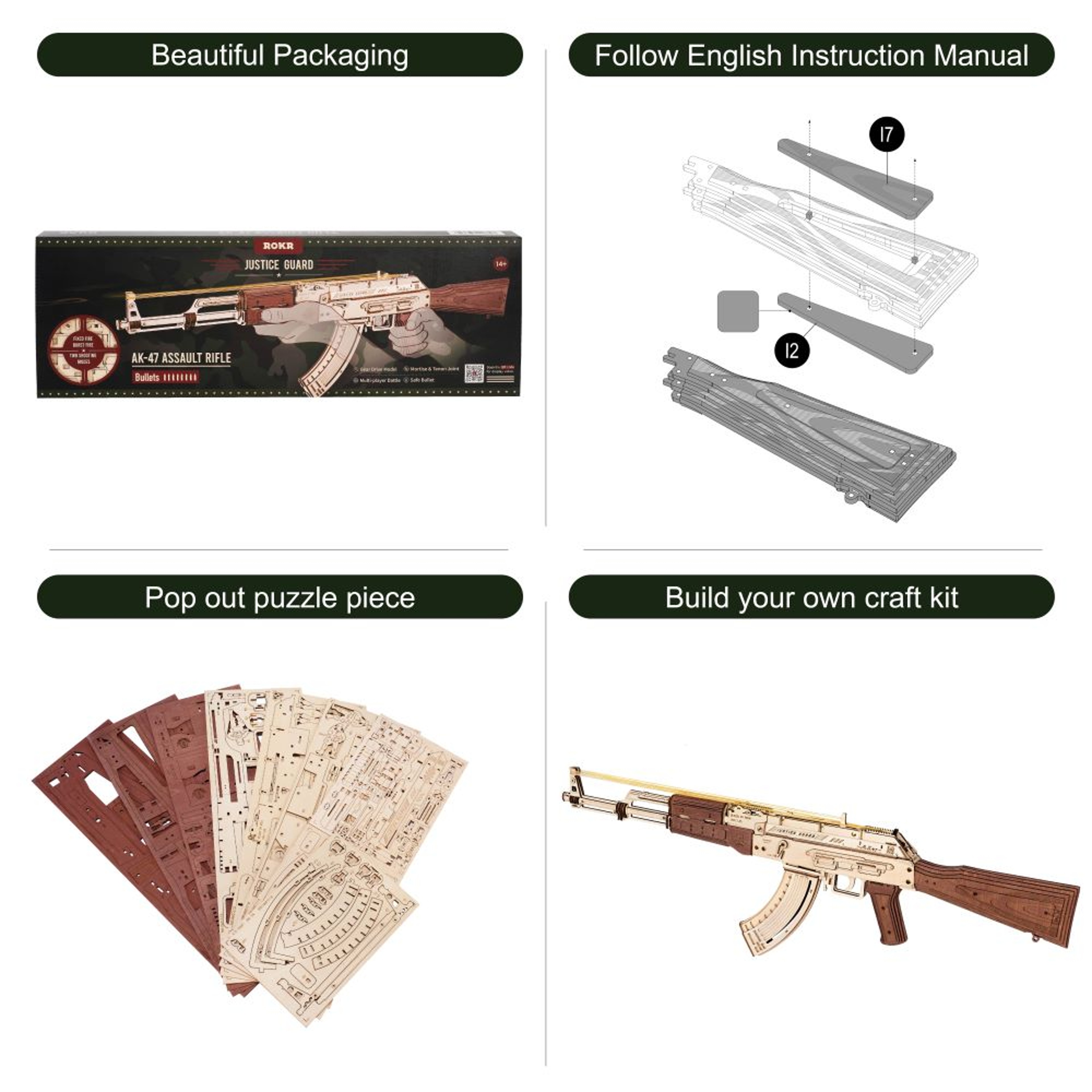 AK-47 3D Wooden Puzzle Gun Kit for Adults & Teens DIY Mechanical Model – view 4
