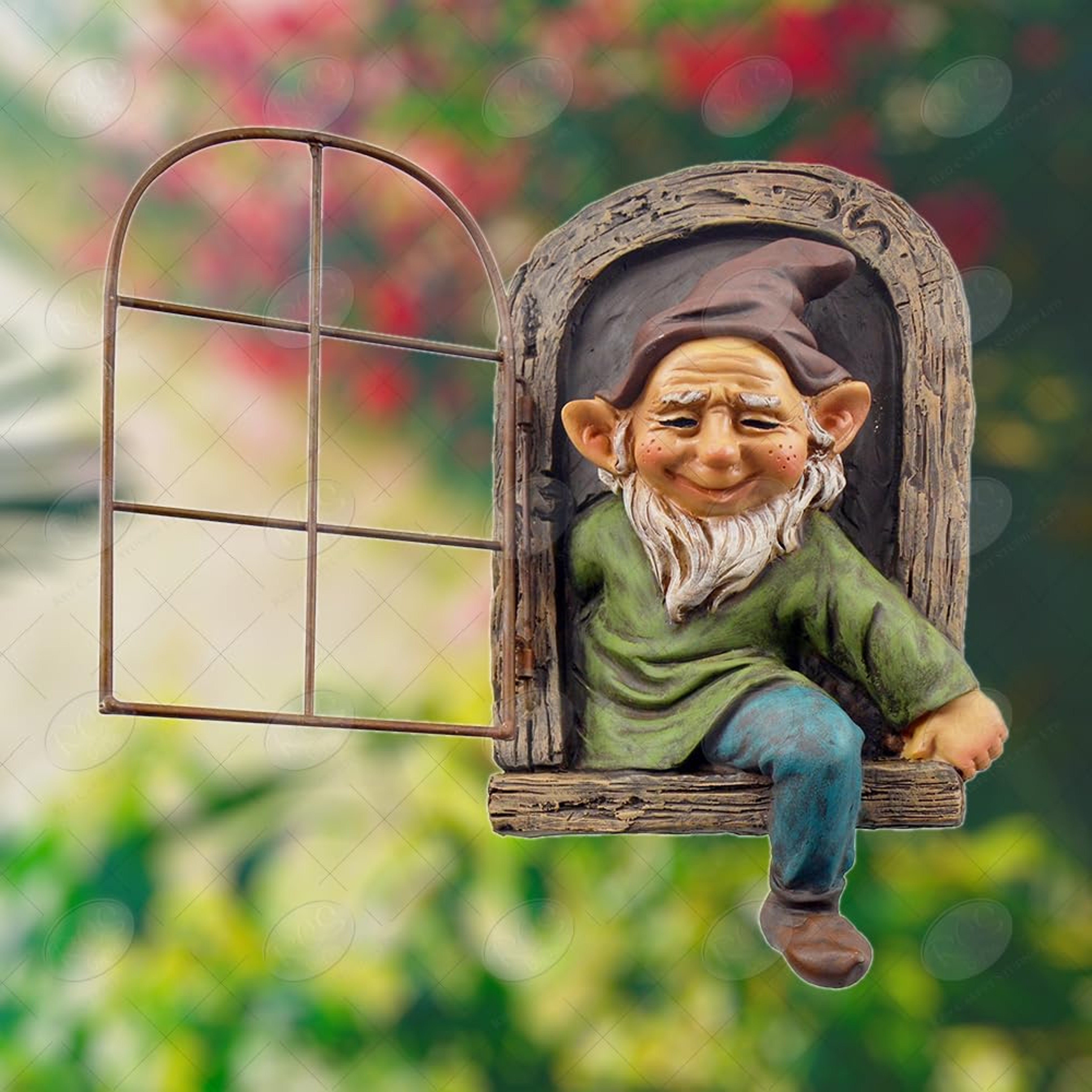Elf Out The Door, Window Tree Hugger Naughty Garden Gnome Statue Whimsical Outdoor & Indoor Tree Decor – view 2