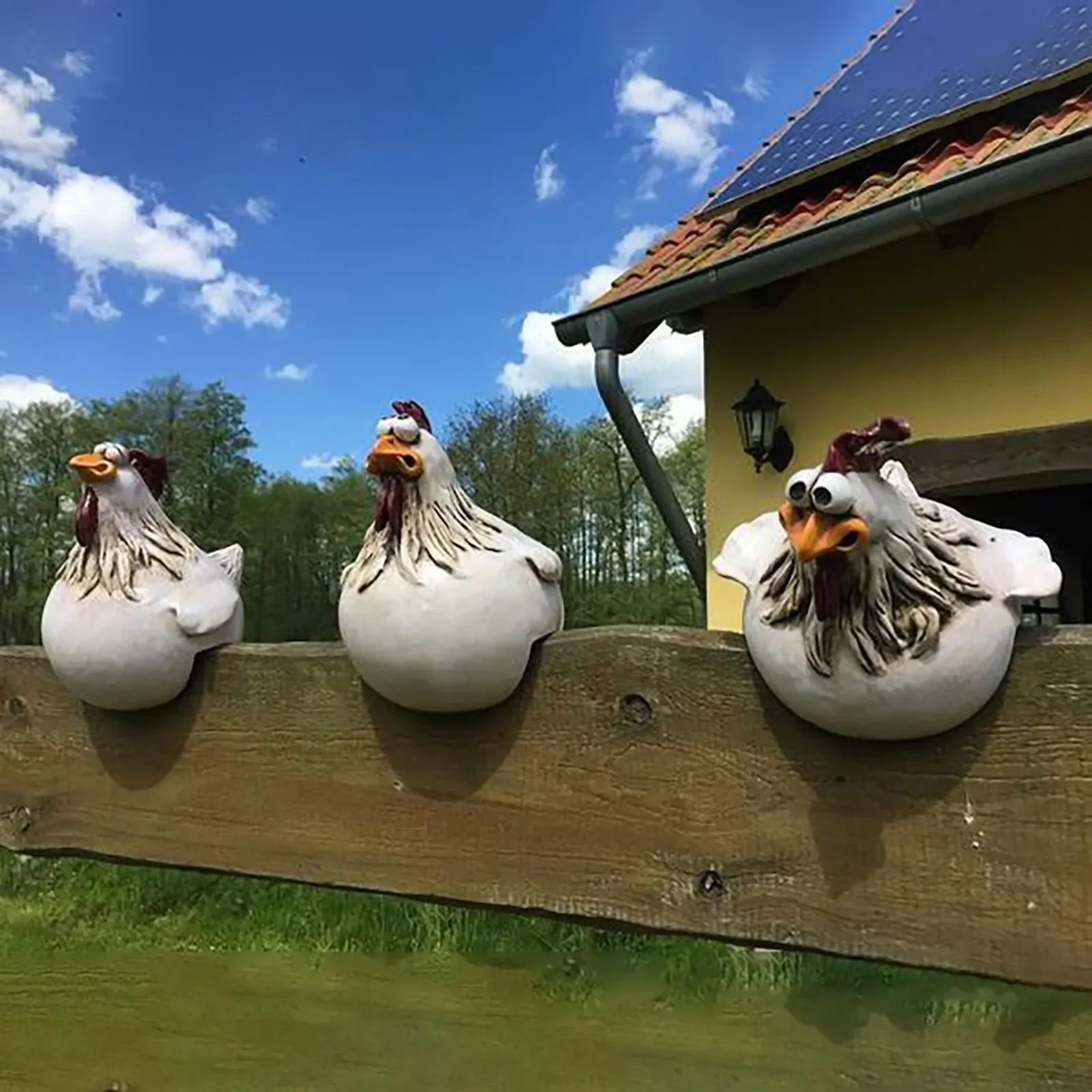 Funny Chicken Fence Decor Statues, Resin Garden Farm Yard Chicken Hen Sculpture Art for Courtyard & Home Decoration – view 1