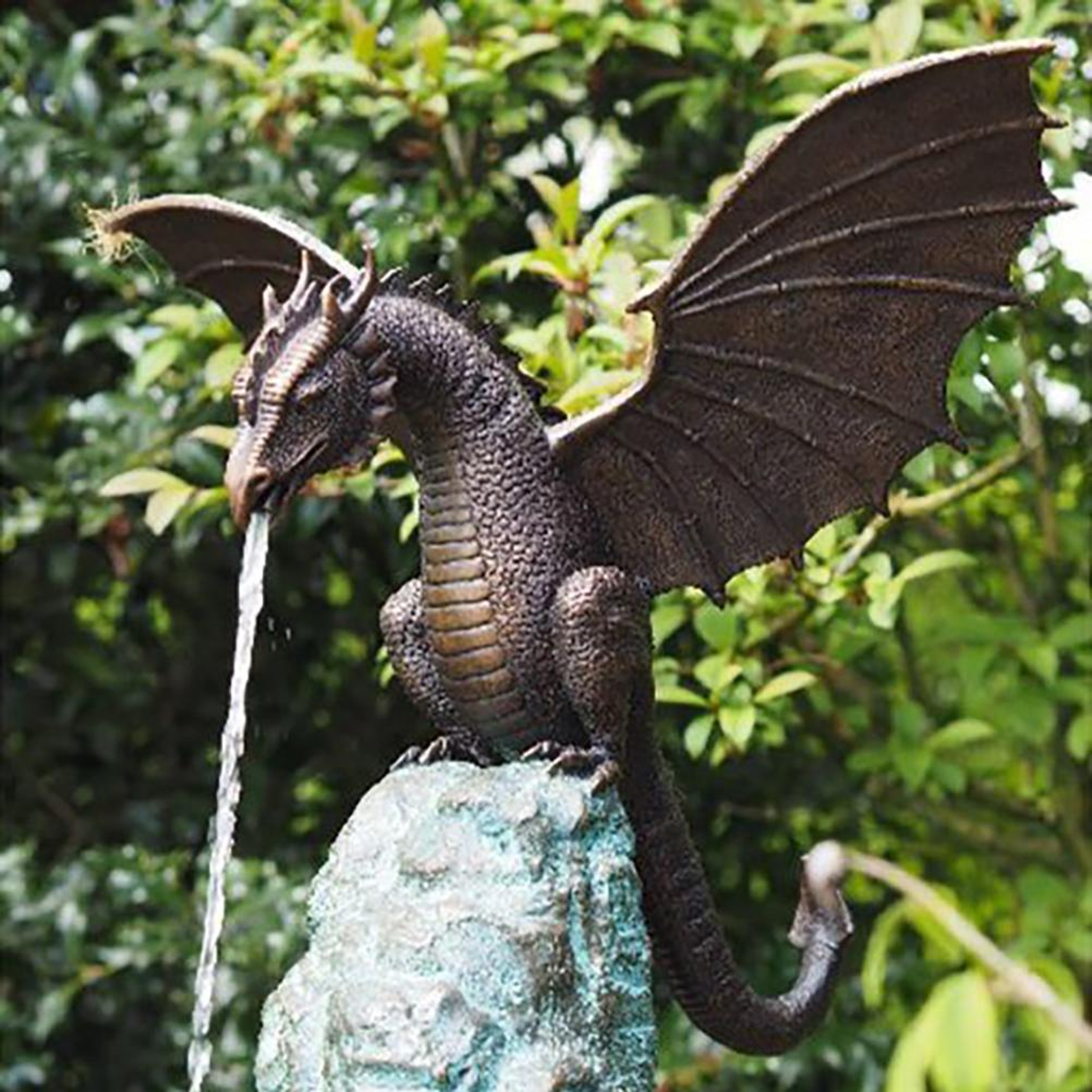 Majestic Garden Dragon Statue Fountain, Bronze Resin Water Feature Sculpture for Outdoor & Home Garden Decoration – view 1