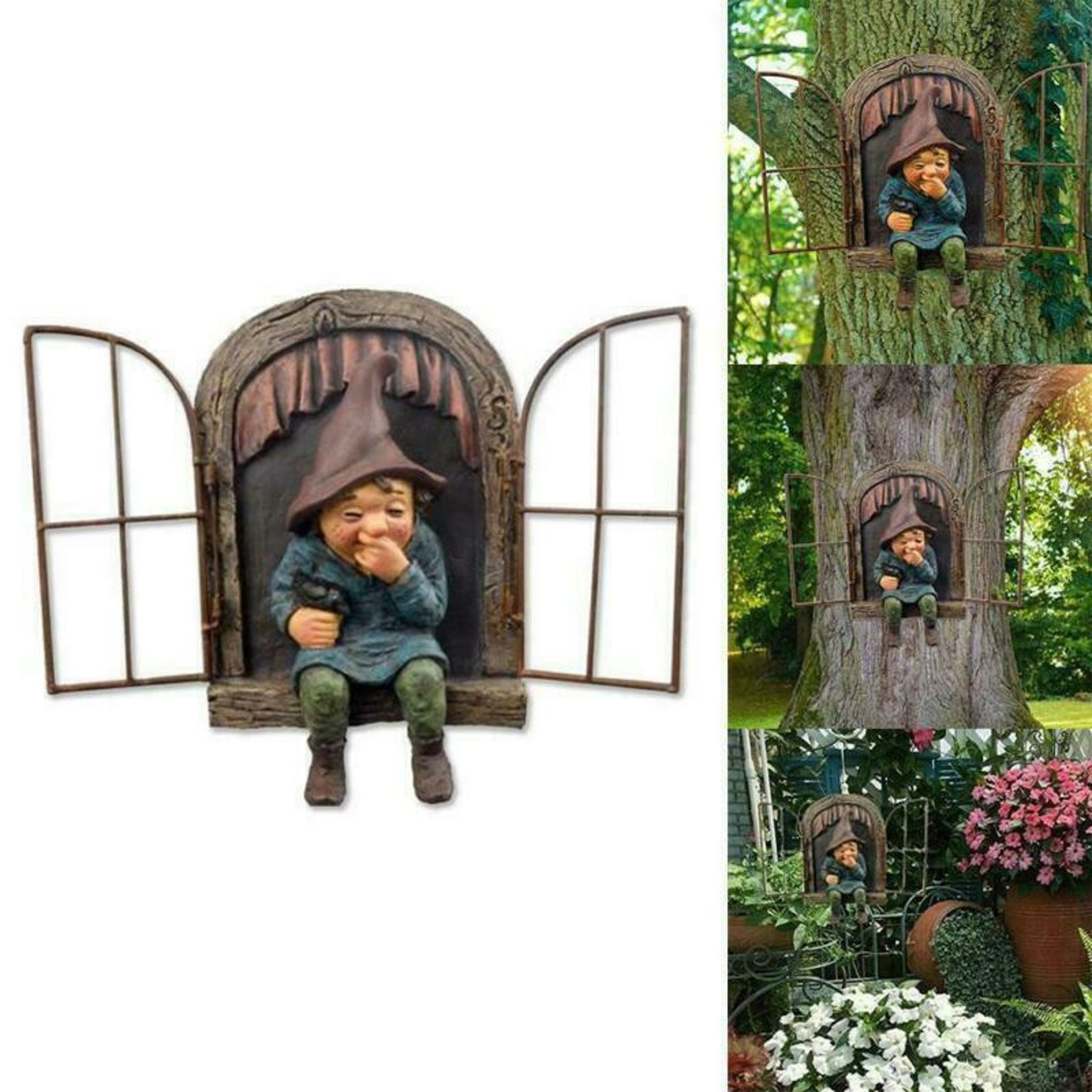 Naughty Garden Gnome Statue, Elf Out The Door Tree Hugger for Home & Yard Decor – view 6