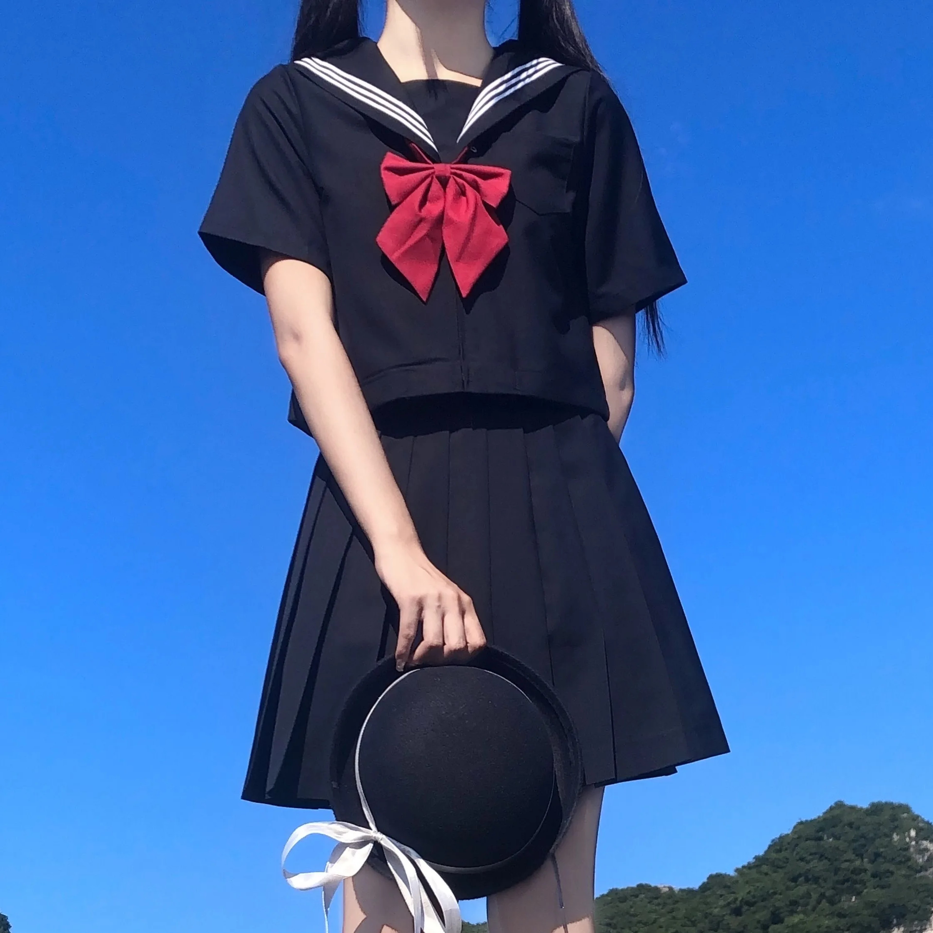 Japanese School Uniform For Women JK Sailor Suit Costume Long Sleeve White Shirt Black Skirt Set 7