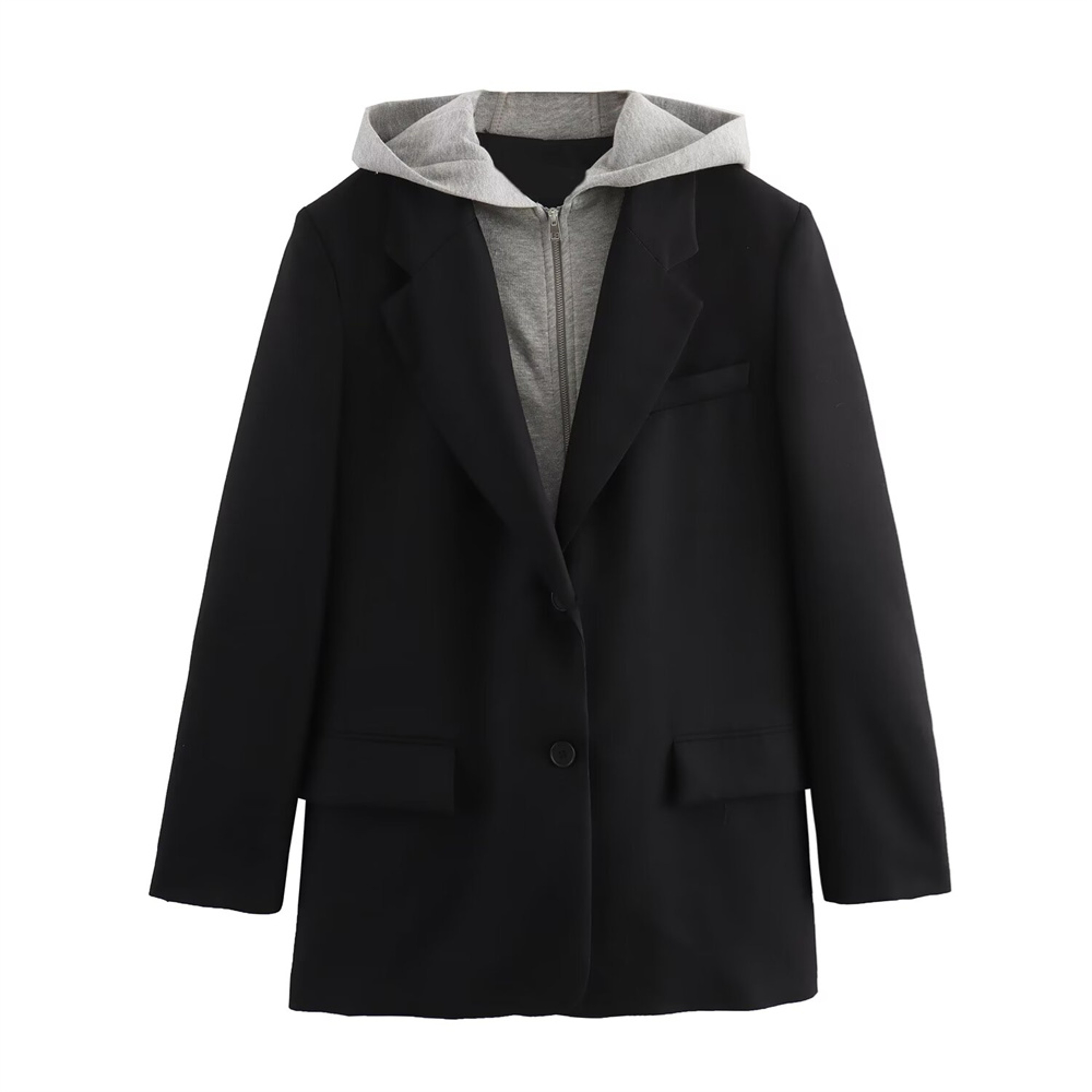 Casual Blazer, Spring New Single Breasted Hooded Jacket, Versatile Suit Coat with Decorative Panel – view 7