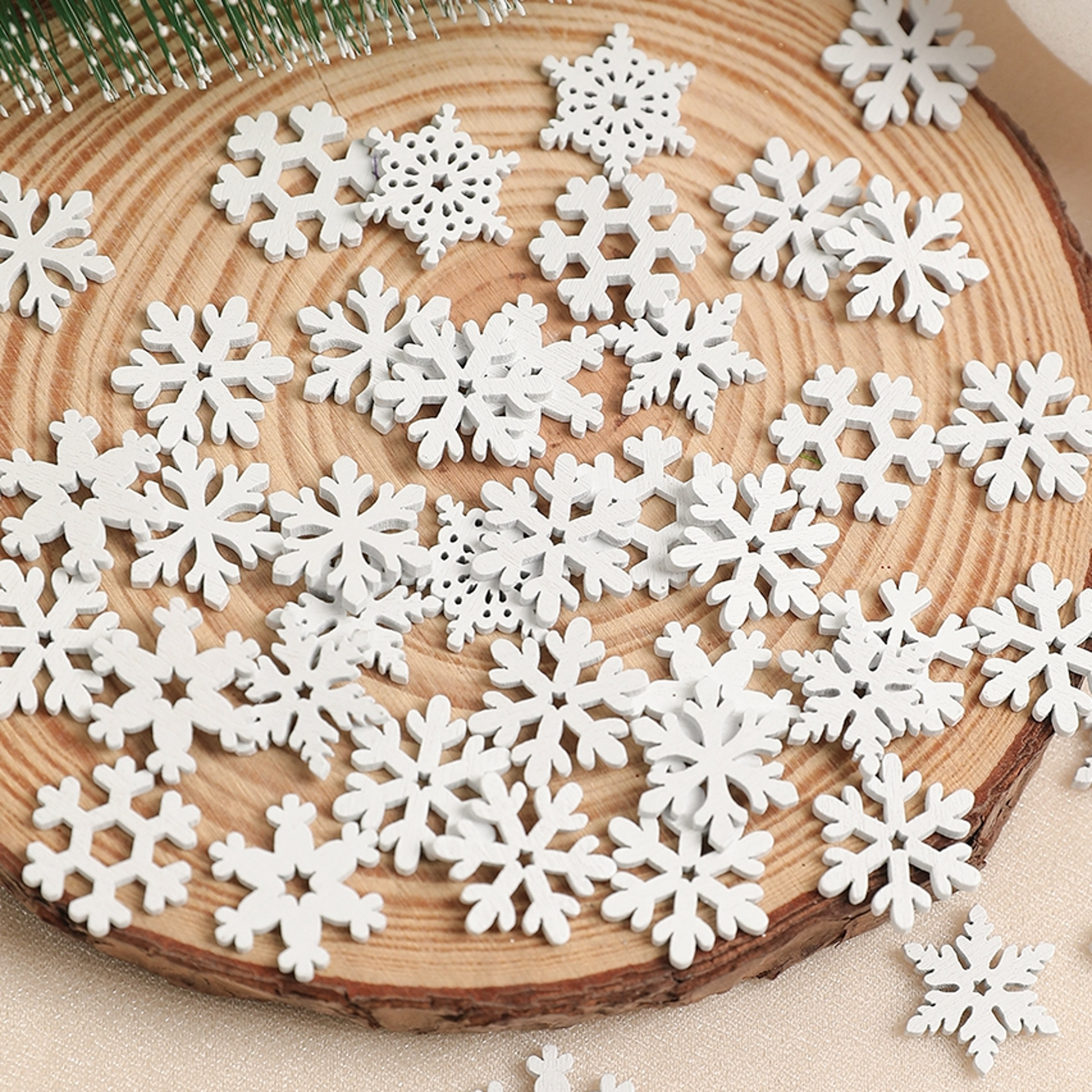 White Wooden Snowflake Christmas Tree Ornaments for Holiday Decor and DIY Gifts – view 2