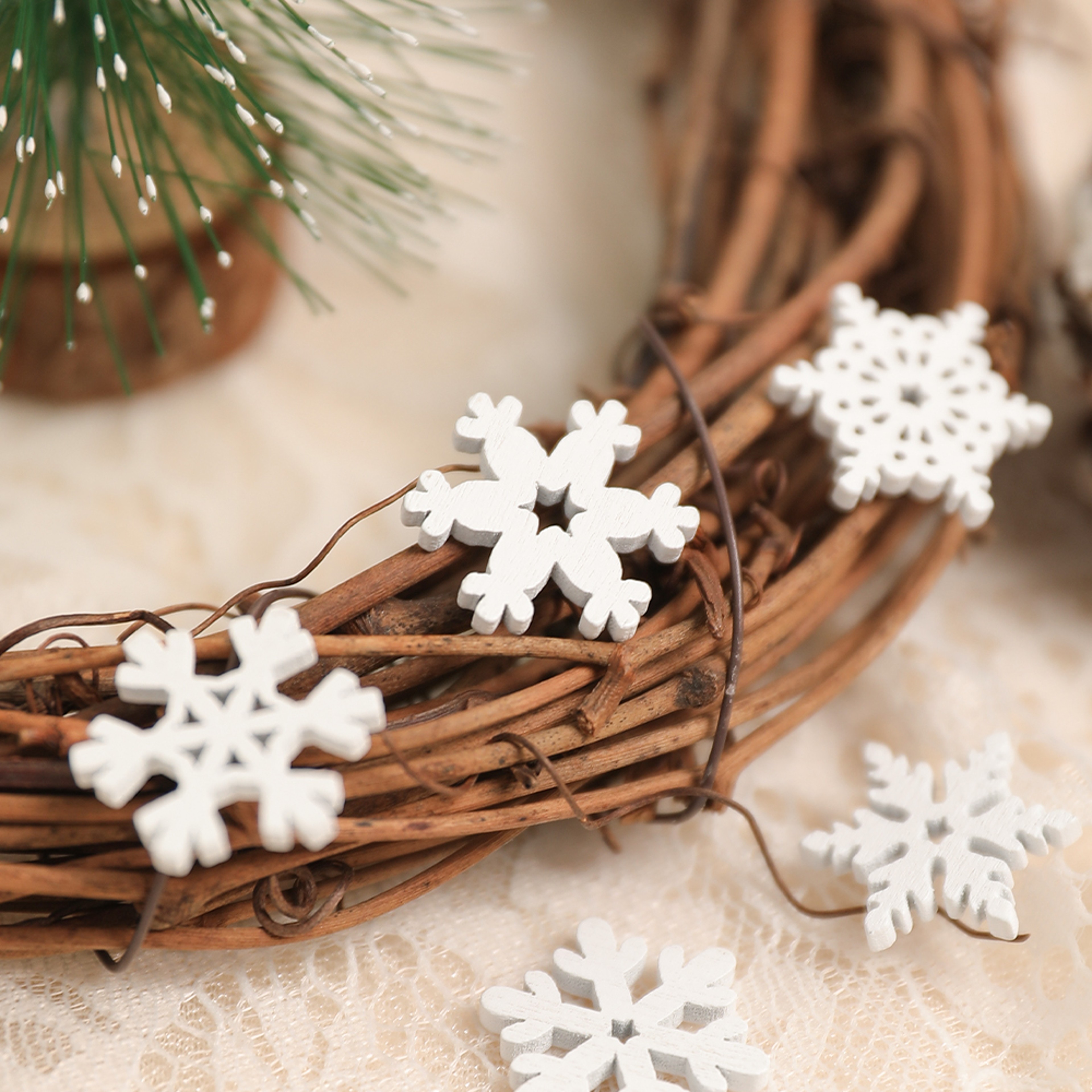 White Wooden Snowflake Christmas Tree Ornaments for Holiday Decor and DIY Gifts – view 6