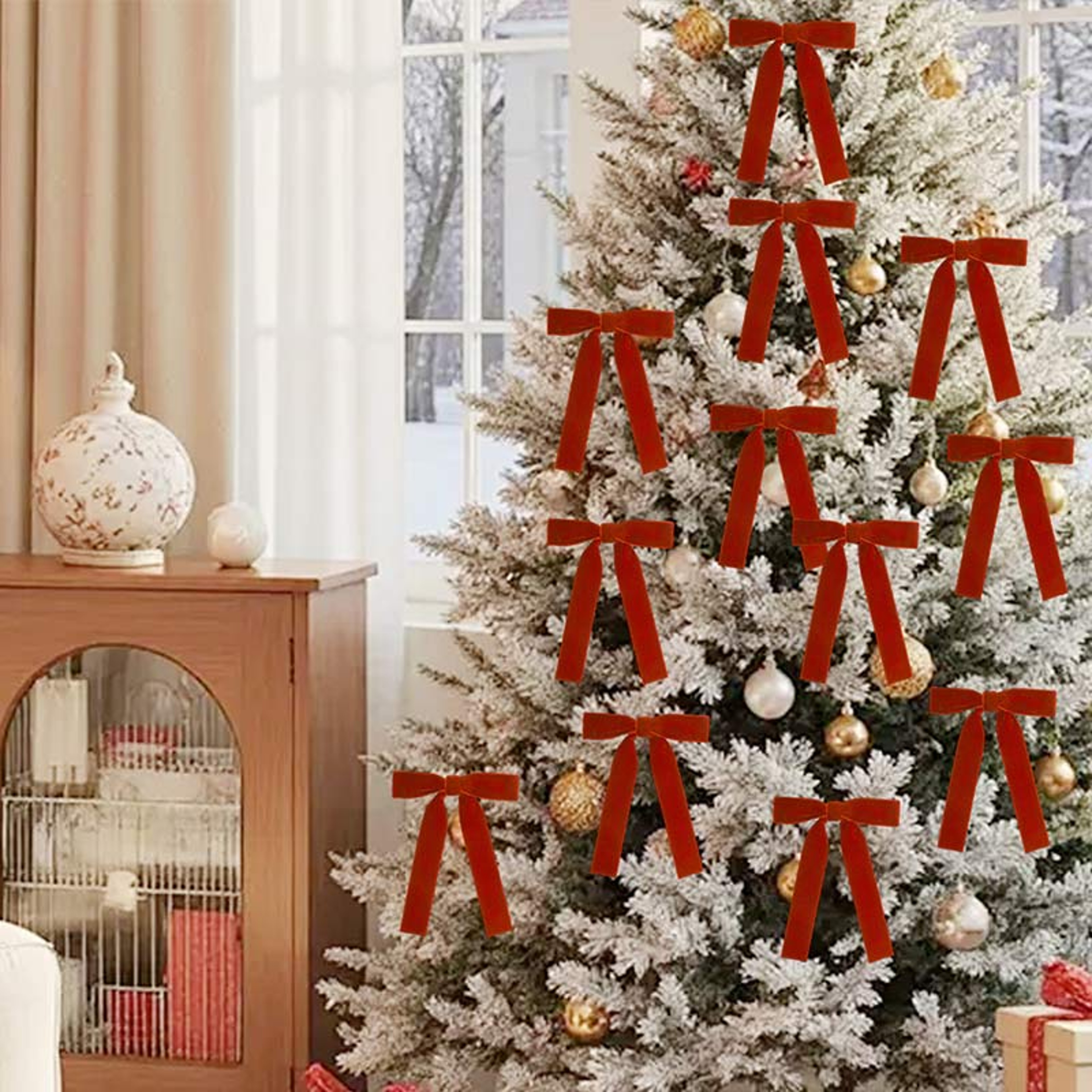 Vintage Velvet Bows, DIY Christmas Tree Decoration, Ribbon Bow Cable Tie, Gift Wrapping Christmas Decorations – view 5