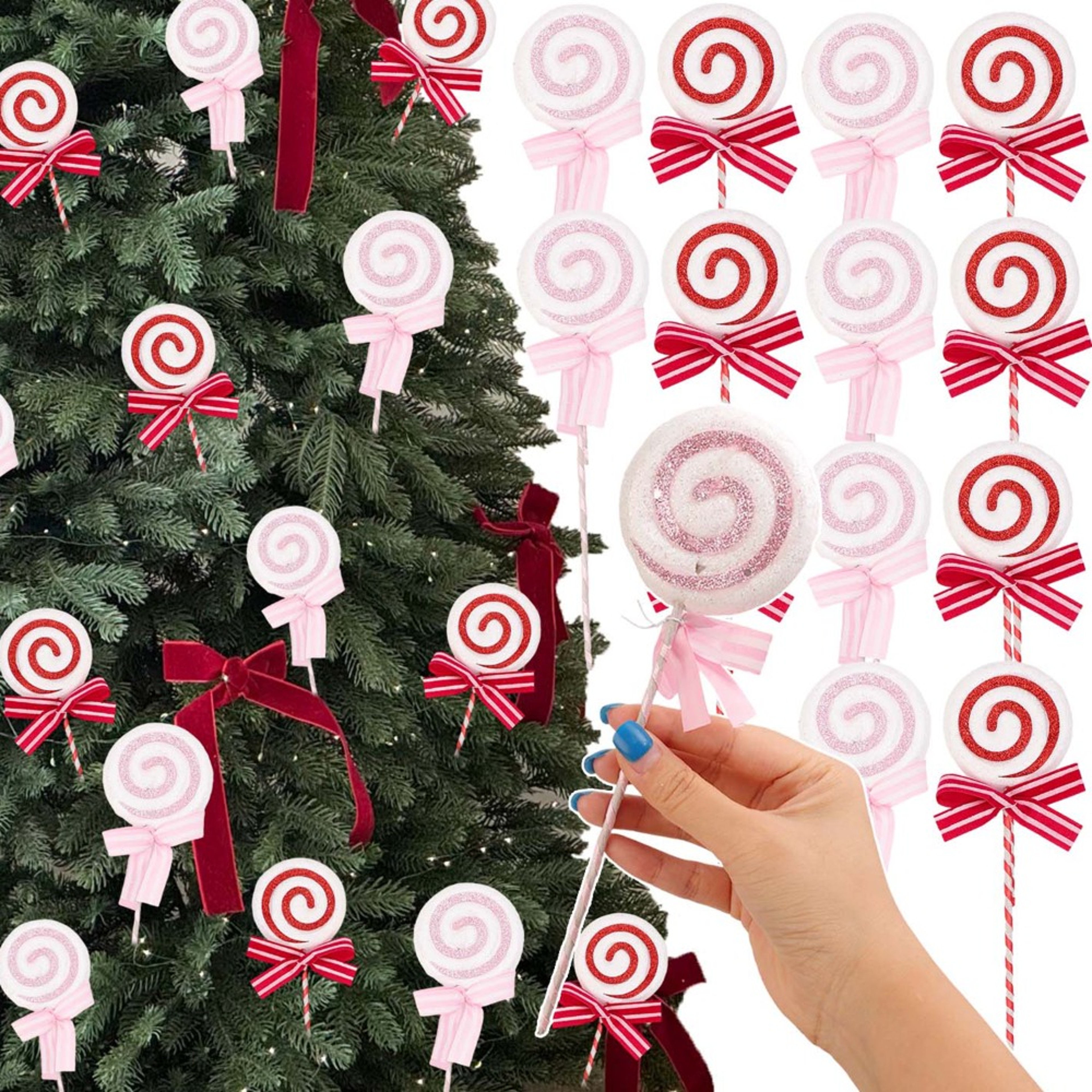 Christmas Tree Lollipop Pendants, Glittery Candy Cane Simulation Hanging Decoration, New Year Home Party Ornament – view 1