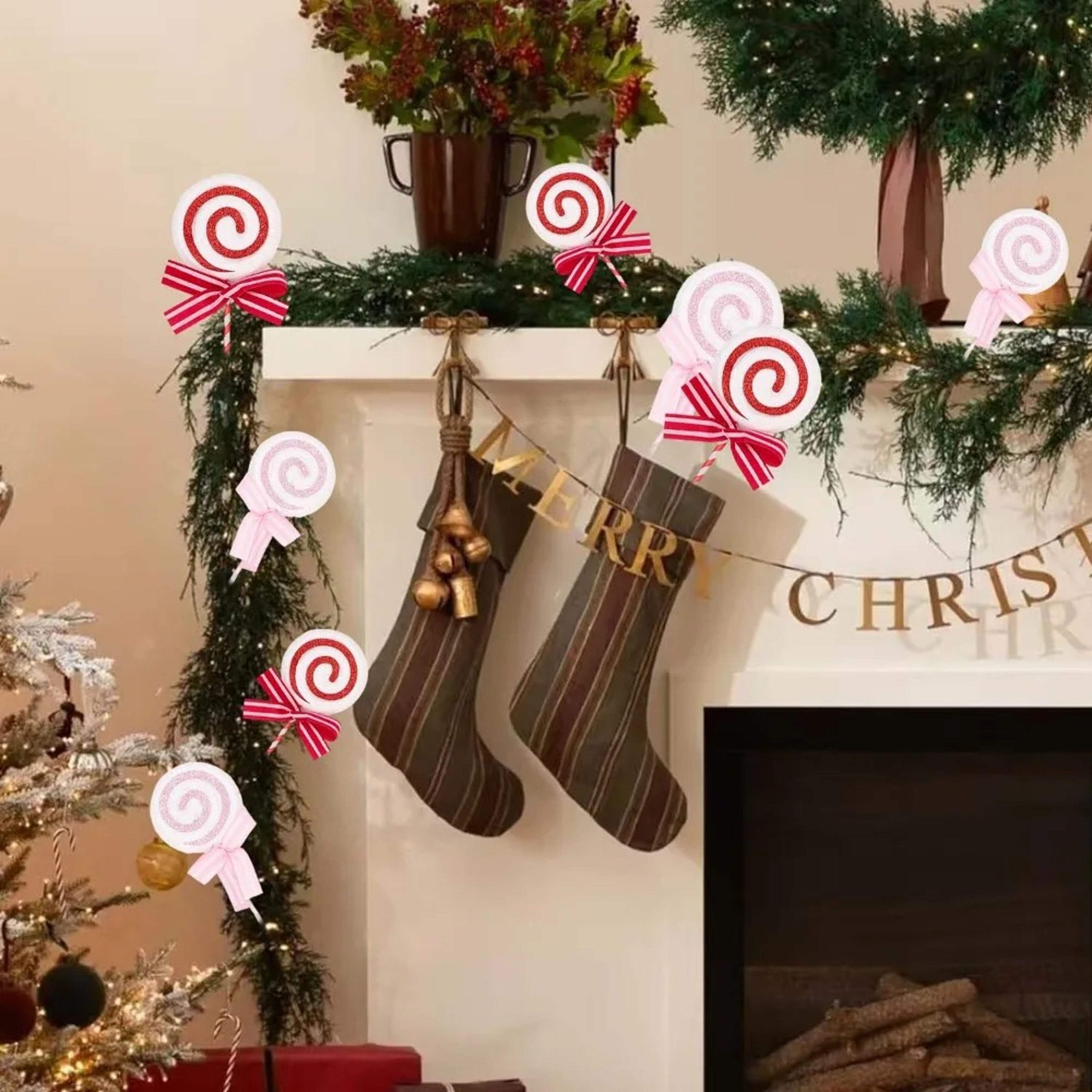 Christmas Tree Lollipop Pendants, Glittery Candy Cane Simulation Hanging Decoration, New Year Home Party Ornament – view 3